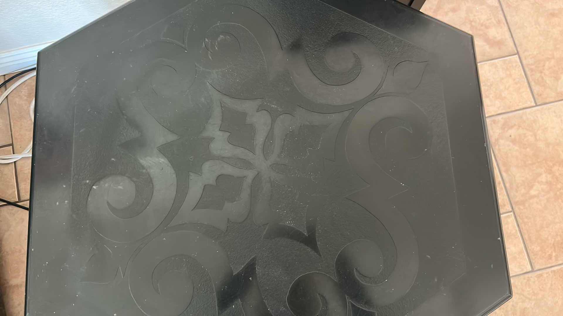 Photo 1 of HEXAGONAL END TABLE W BLACK TOP 25” X 28” H 31”