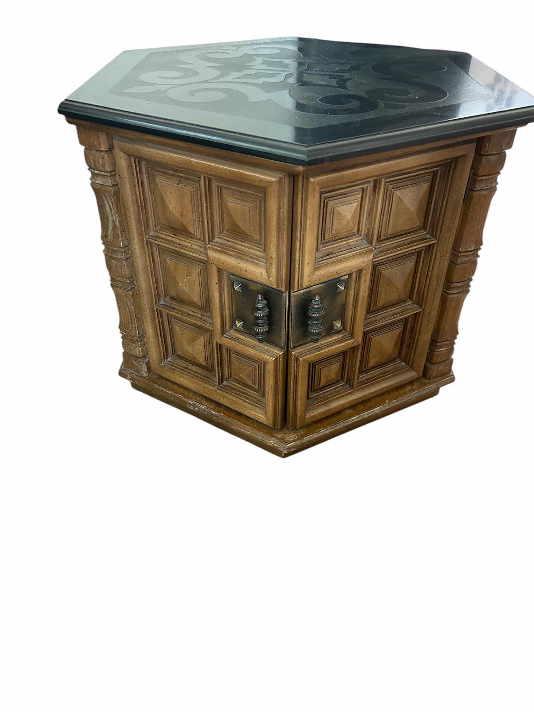 Photo 1 of HEXAGONAL END TABLE W BLACK TOP 25” X 28” H 31”