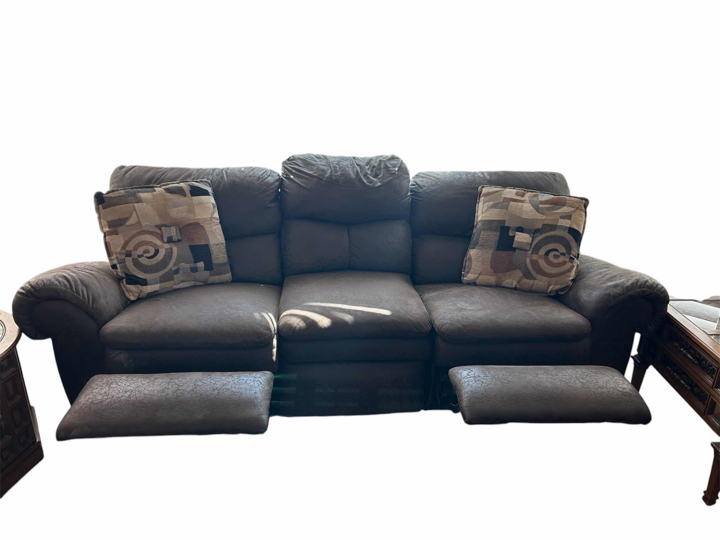 View 2 of 8FT LA Z BOY LIKE BROWN LEATHER DUO RECLINING SOFA