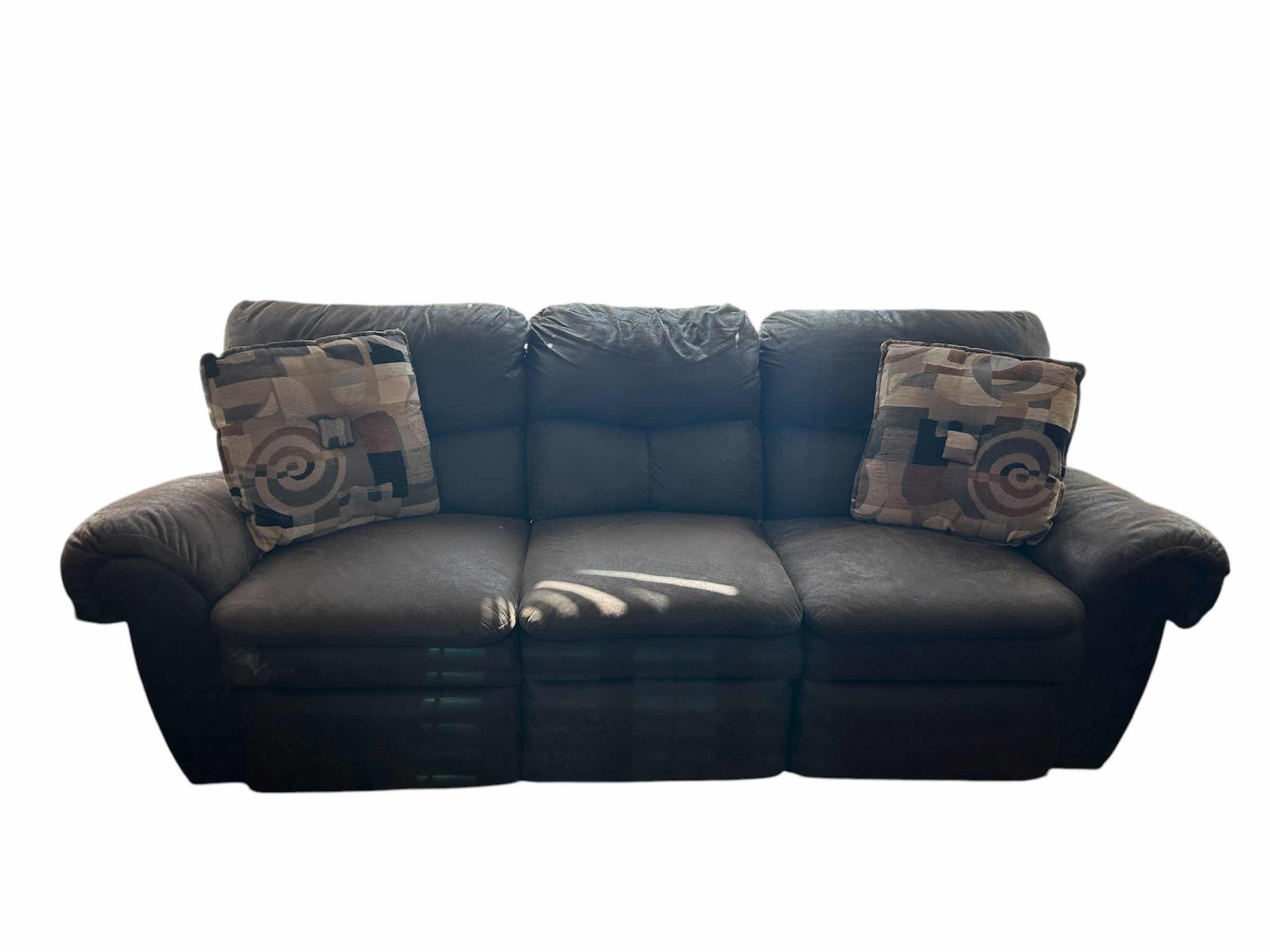 View 1 of 8FT LA Z BOY LIKE BROWN LEATHER DUO RECLINING SOFA
