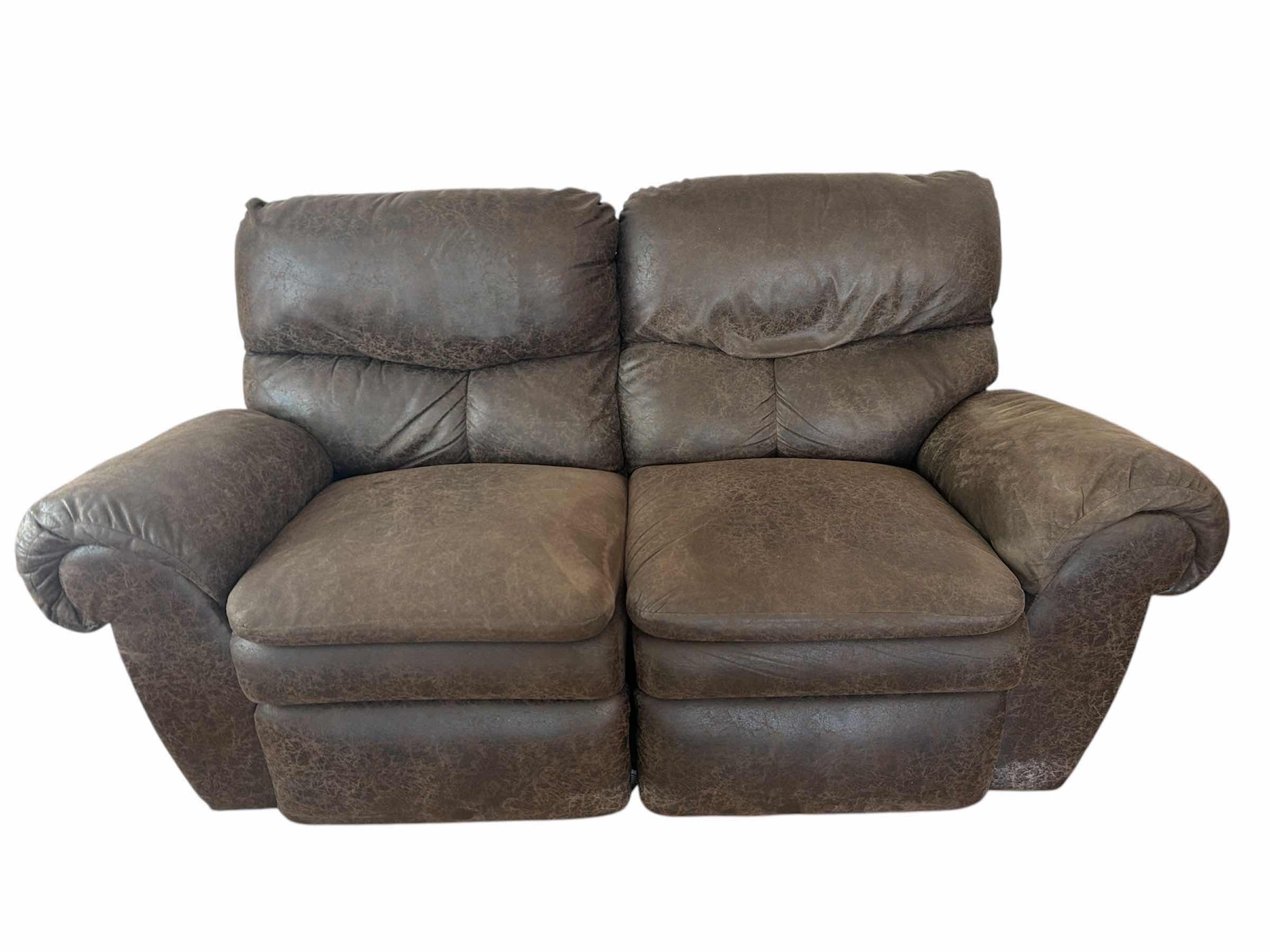 View 1 of LAZ Z BOY LIKE BROWN LEATHER DUO RECLINING LOVESEAT