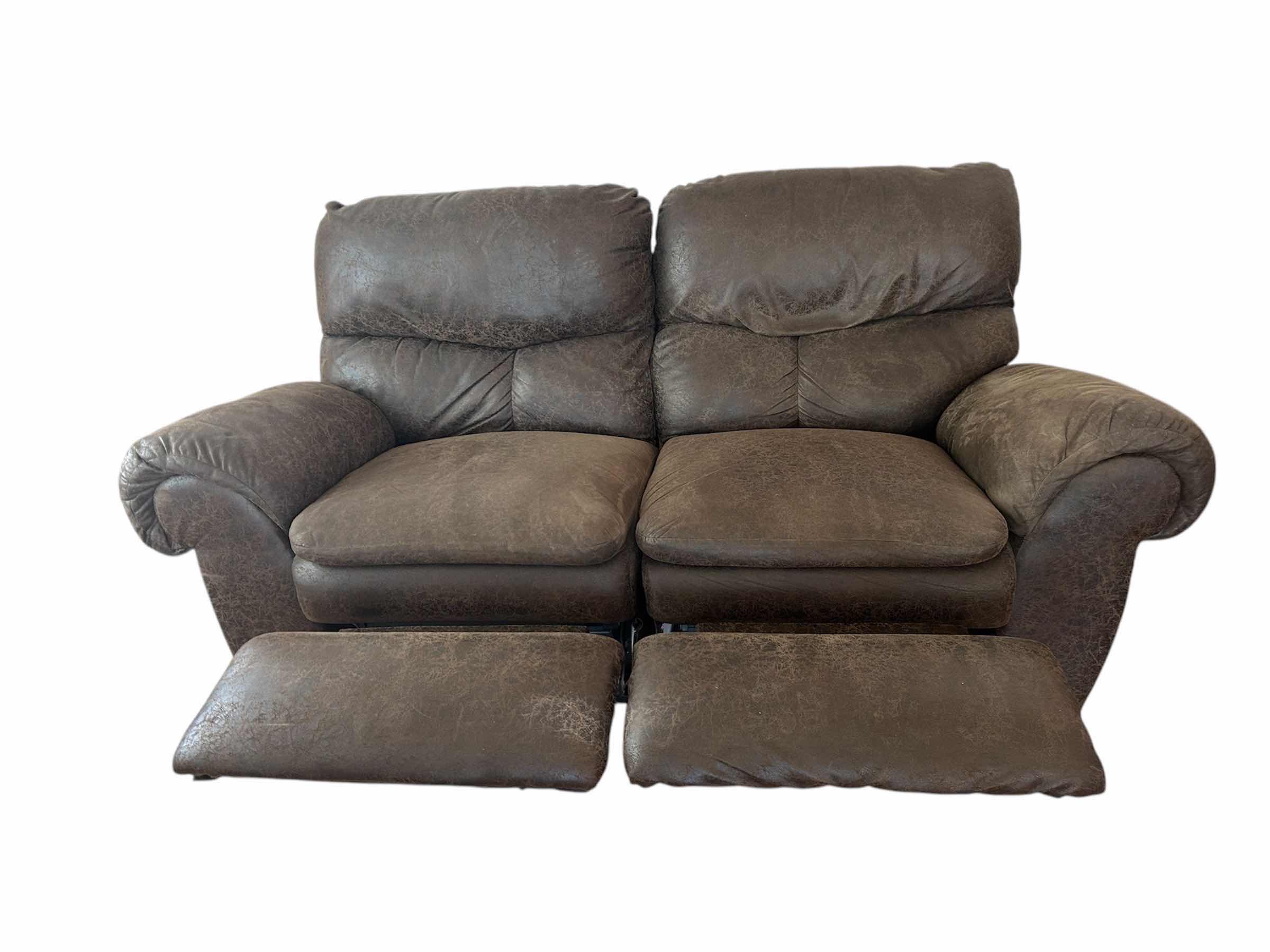 View 2 of LAZ Z BOY LIKE BROWN LEATHER DUO RECLINING LOVESEAT