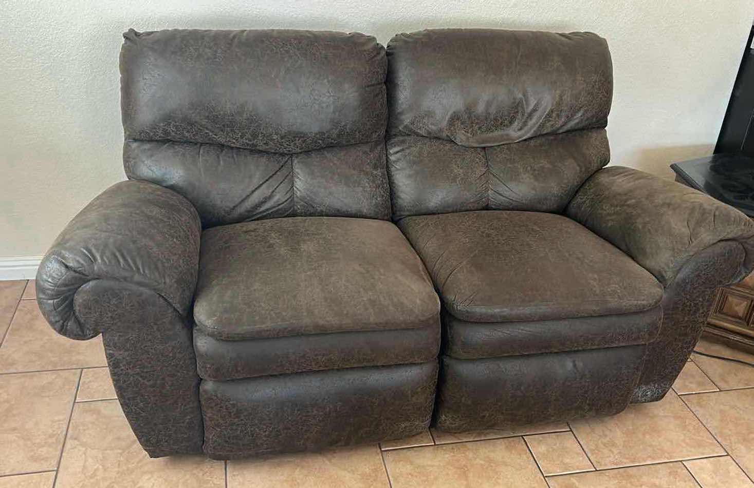 View 3 of LAZ Z BOY LIKE BROWN LEATHER DUO RECLINING LOVESEAT