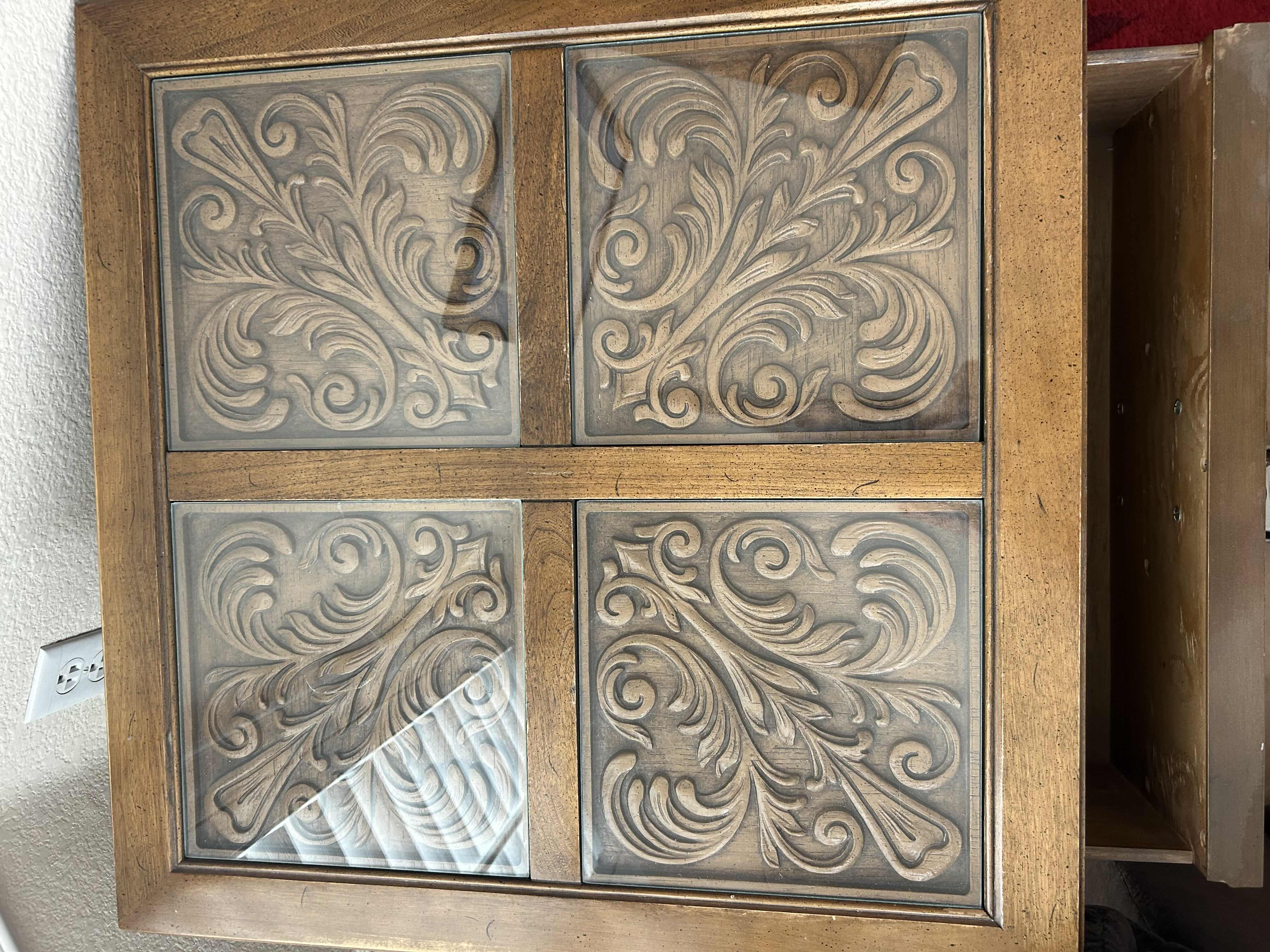 Photo 1 of CARVED GLASS TOP SQUARE END TABLE 25” X 25” H 21”