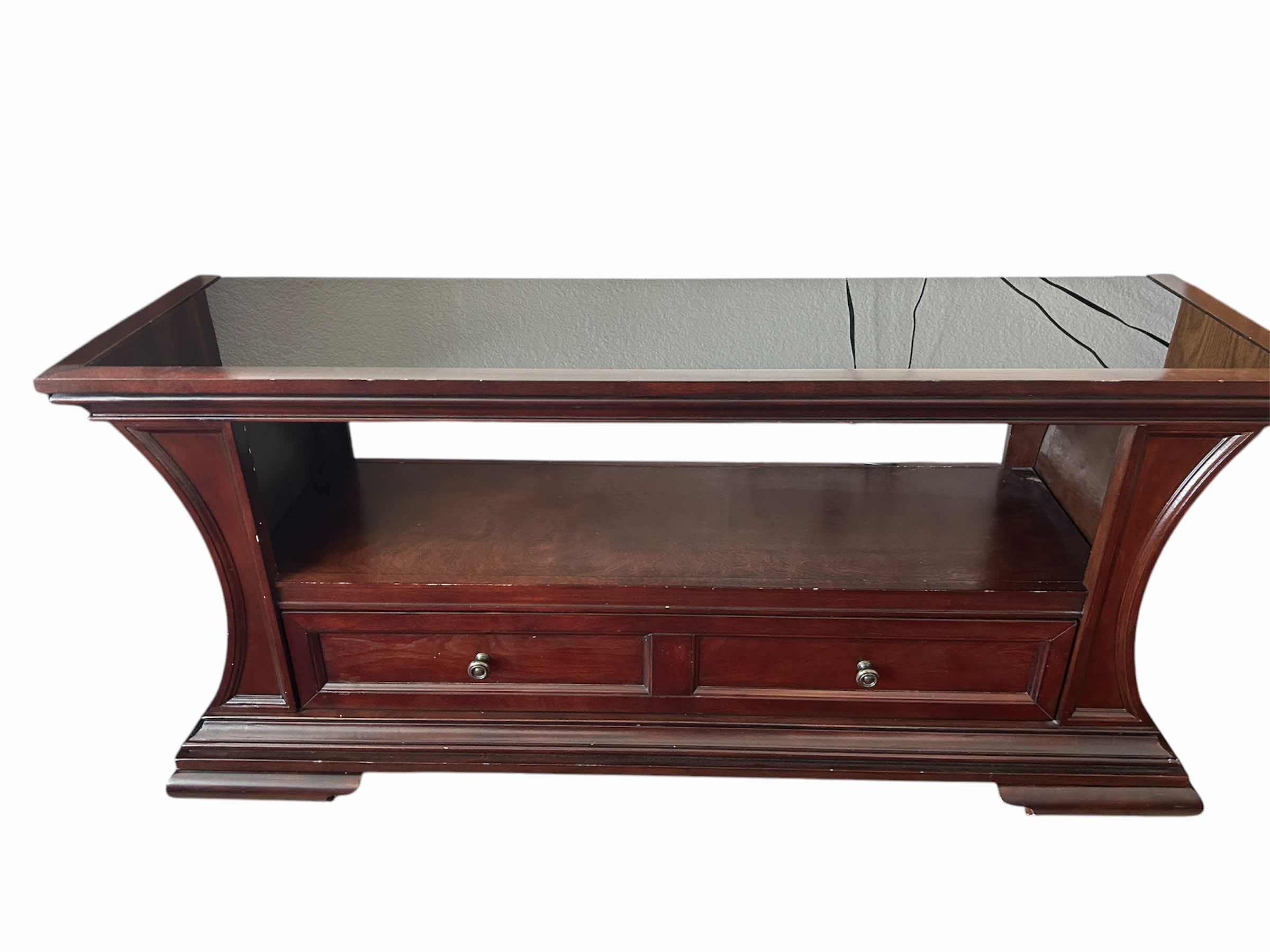 Photo 1 of CHERRYWOOD CONSOLE W SMOKED GLASS TOP 34” X 16” H 24”