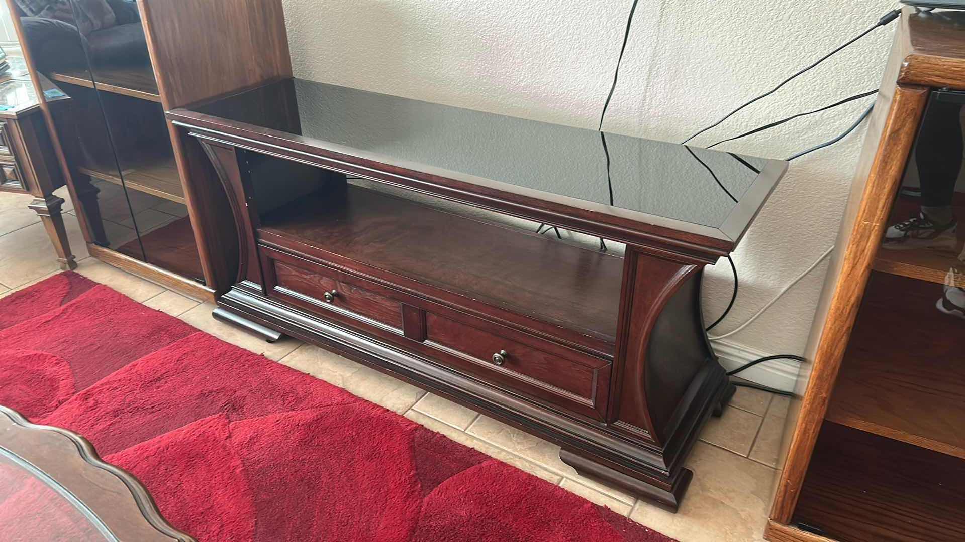 Photo 1 of CHERRYWOOD CONSOLE W SMOKED GLASS TOP 34” X 16” H 24”