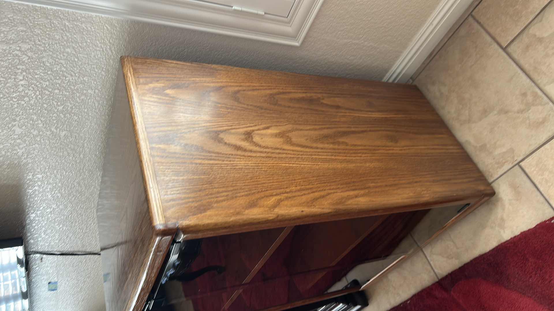 Photo 1 of VINTAGE OAK CABINET W GLASS DOORS 24” X 17” H 36”