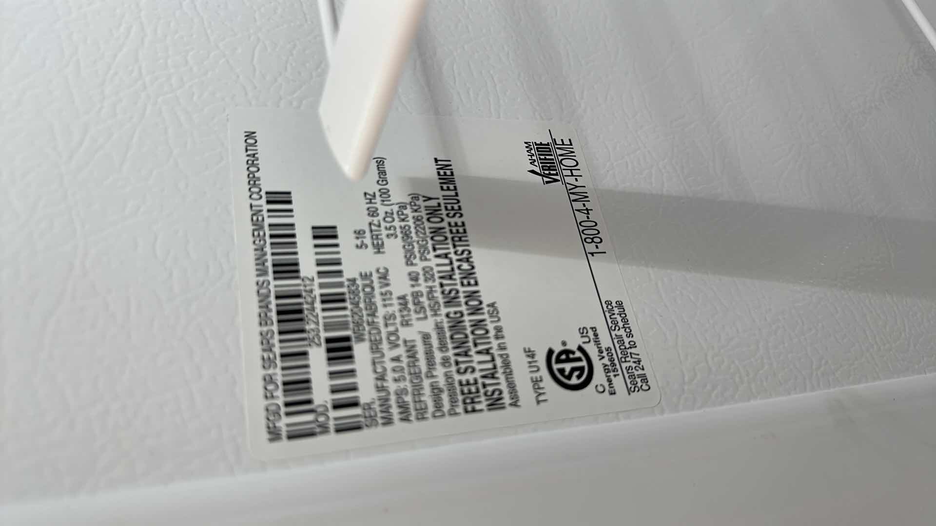 Photo 1 of WHITE KENMORE FREEZER