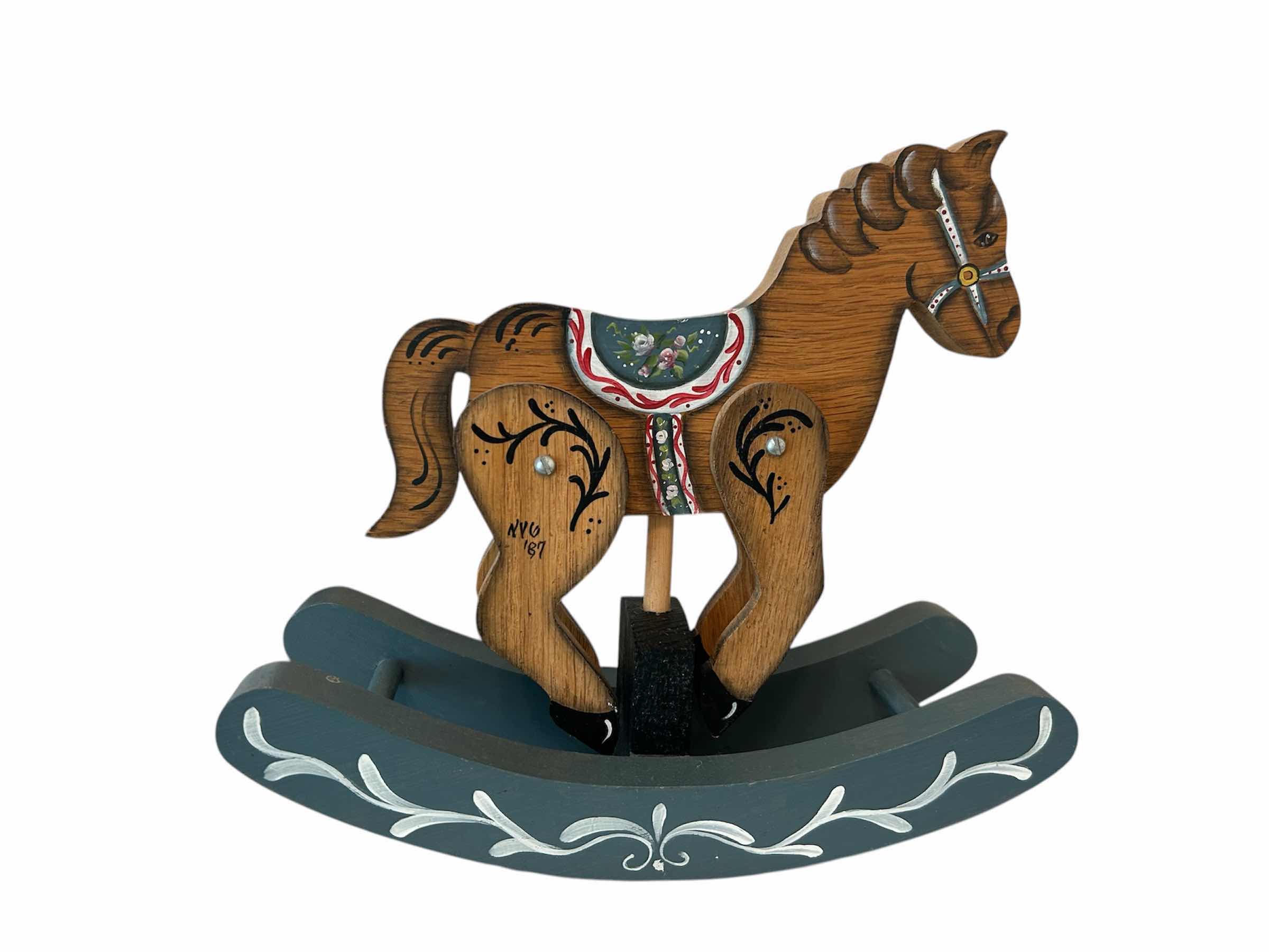 Photo 1 of HAND CRAFTED WOODEN ROCKING HORSE 10” 2- FRAMED CROSS STICH “CREWEL MOTHER CHILD “ PRECIOUS KITTEN