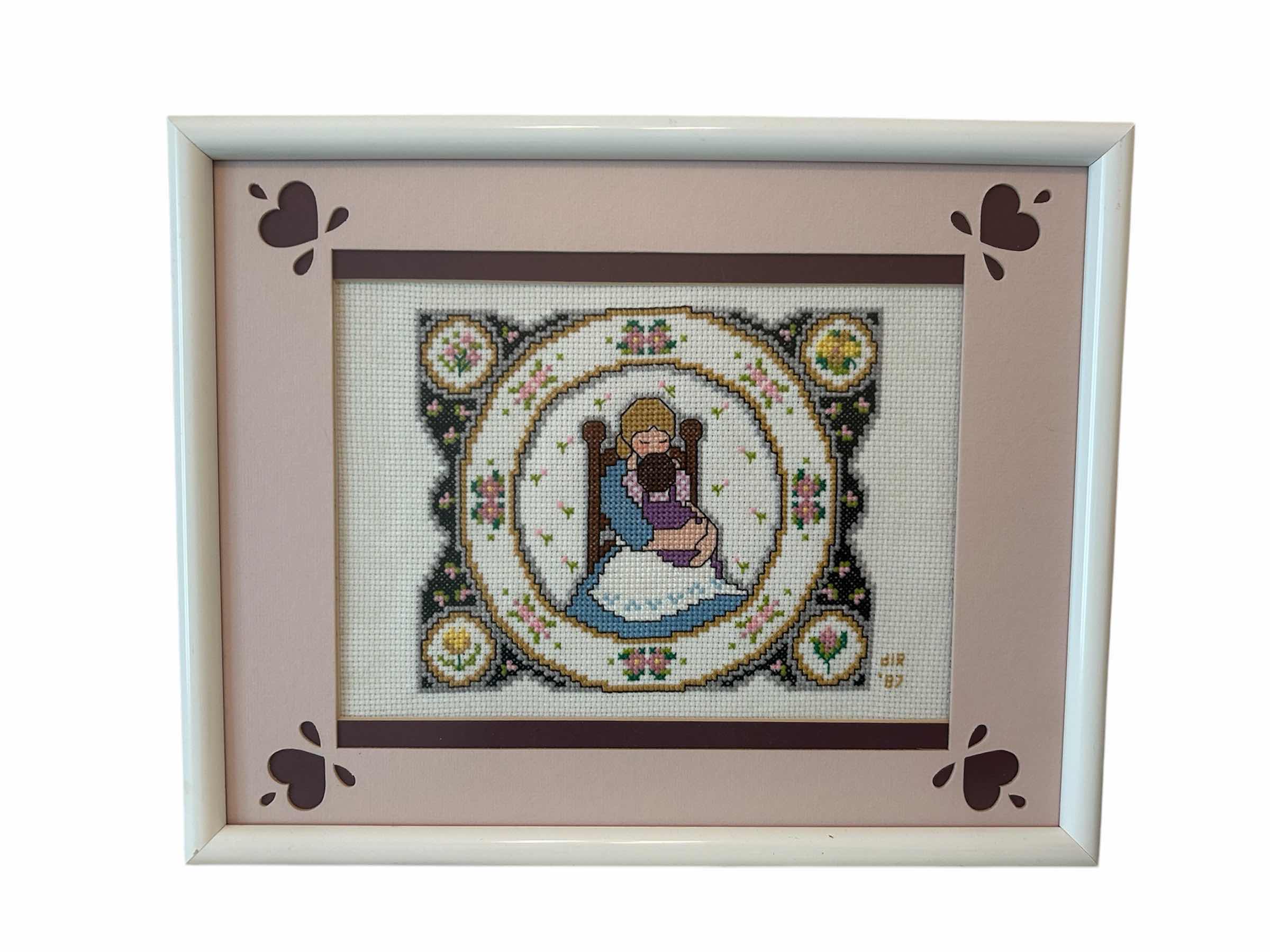 Photo 3 of HAND CRAFTED WOODEN ROCKING HORSE 10” 2- FRAMED CROSS STICH “CREWEL MOTHER CHILD “ PRECIOUS KITTEN