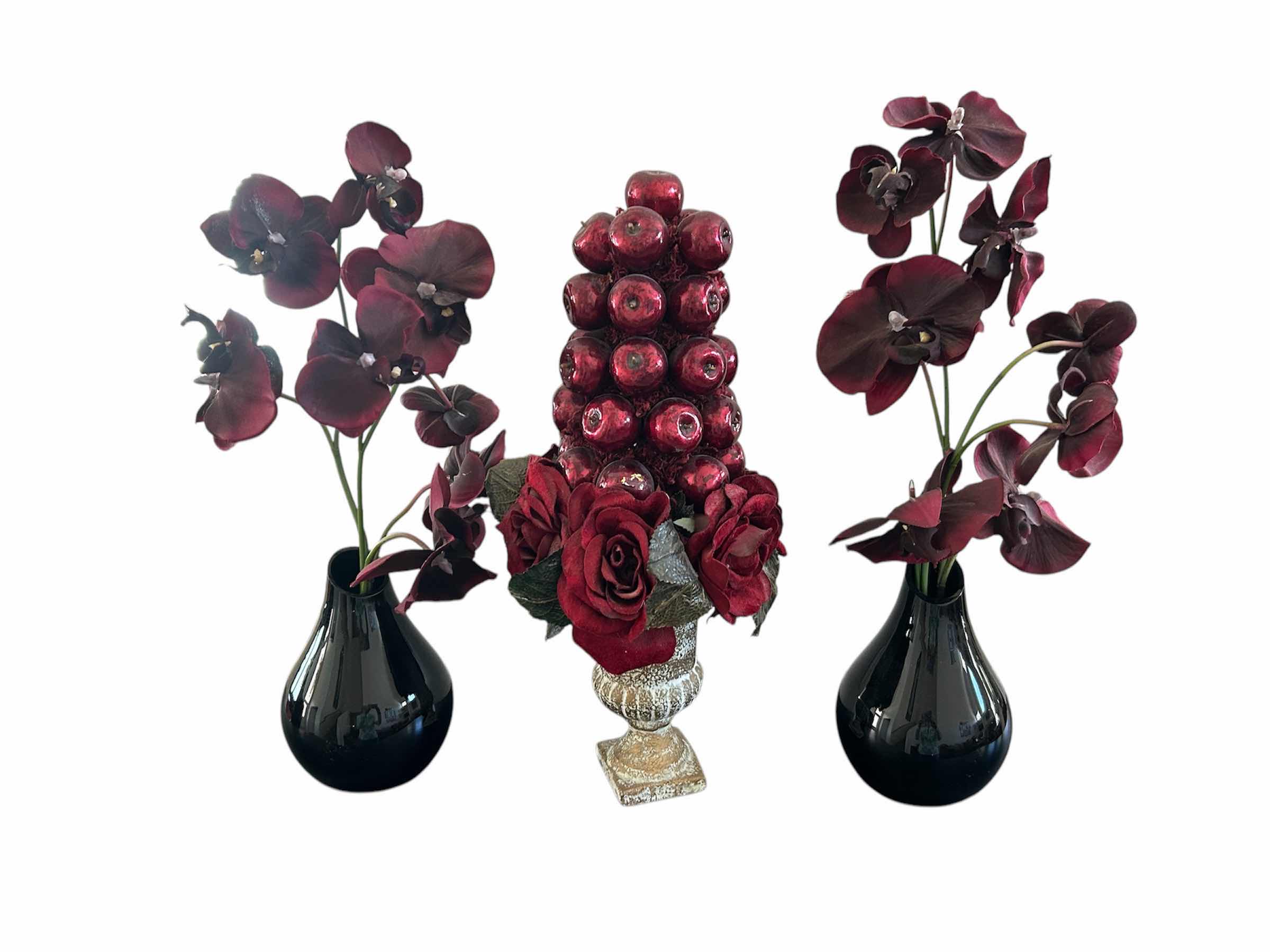 Photo 1 of 3- DECORATIVE RED VASES AND APPLE ROSE  APOTHECARY H 17”