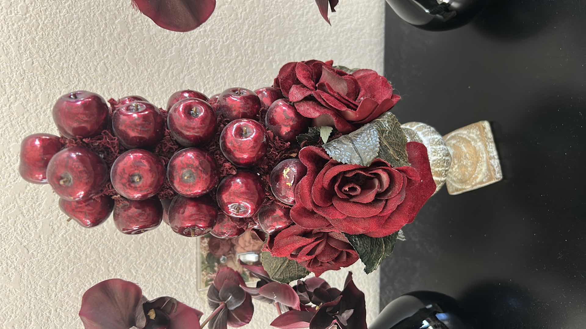 Photo 2 of 3- DECORATIVE RED VASES AND APPLE ROSE  APOTHECARY H 17”