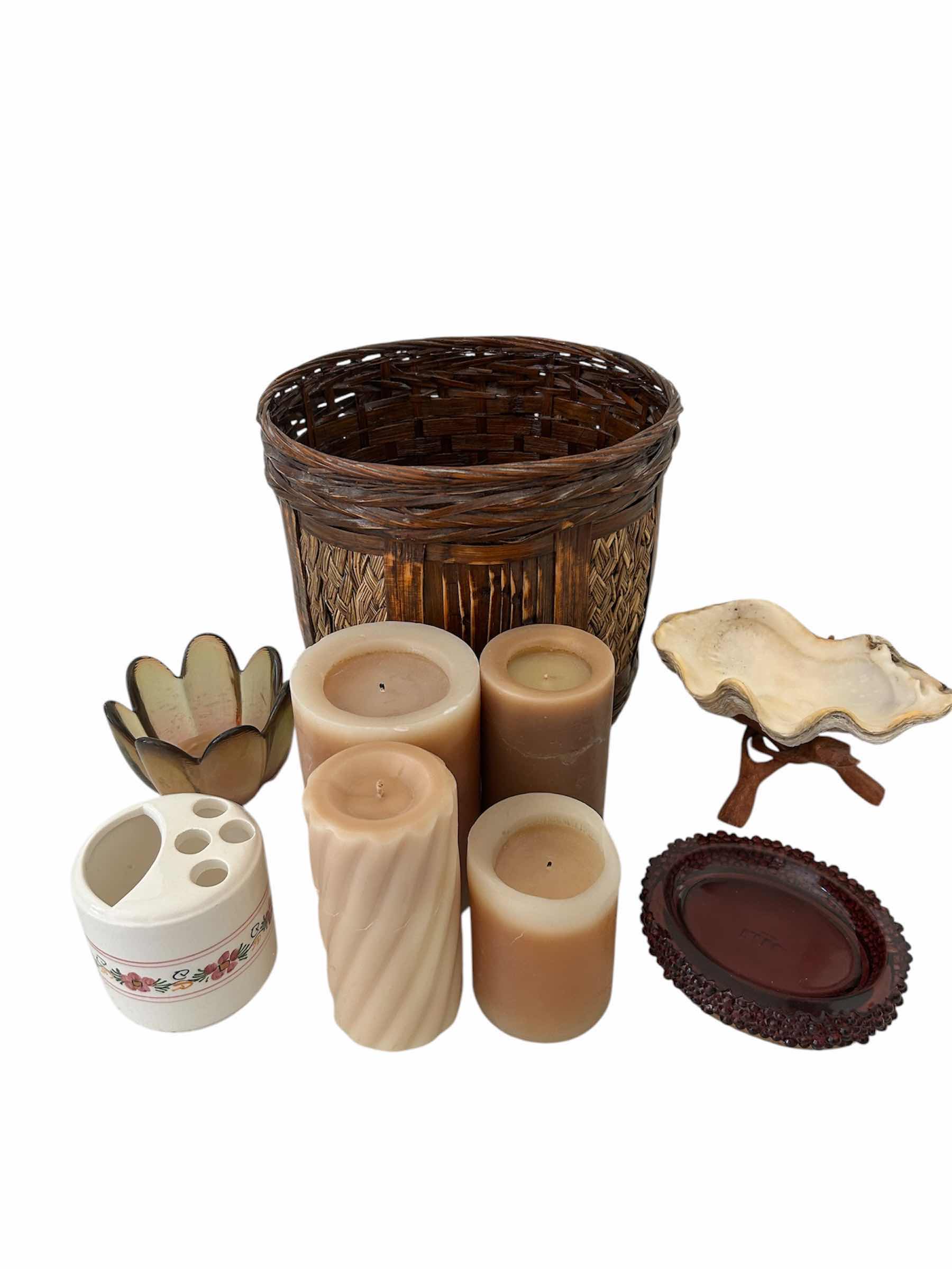 Photo 1 of ASSORTED BATHROOM AND CANDLES RATAN WASTEBASKET