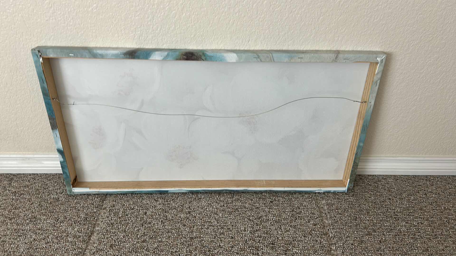 Photo 1 of UNFRAMED WHITE FLOWERS ON TURQUOISE CANVAS 34”  X 17”