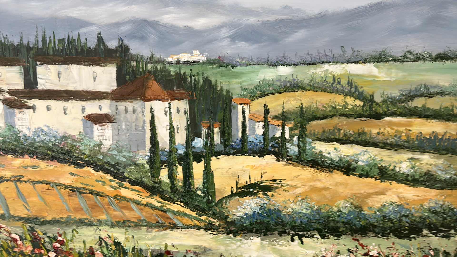 Photo 1 of UNFRAMED PAINTING “ TUSCAN VILLA AND POPPIES “ BY MARILYN DUNLAP 31” X 30”