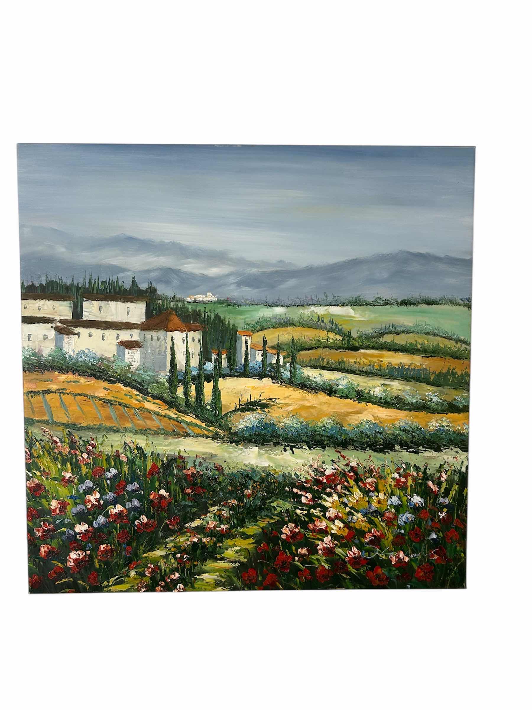 Photo 1 of UNFRAMED PAINTING “ TUSCAN VILLA AND POPPIES “ BY MARILYN DUNLAP 31” X 30”