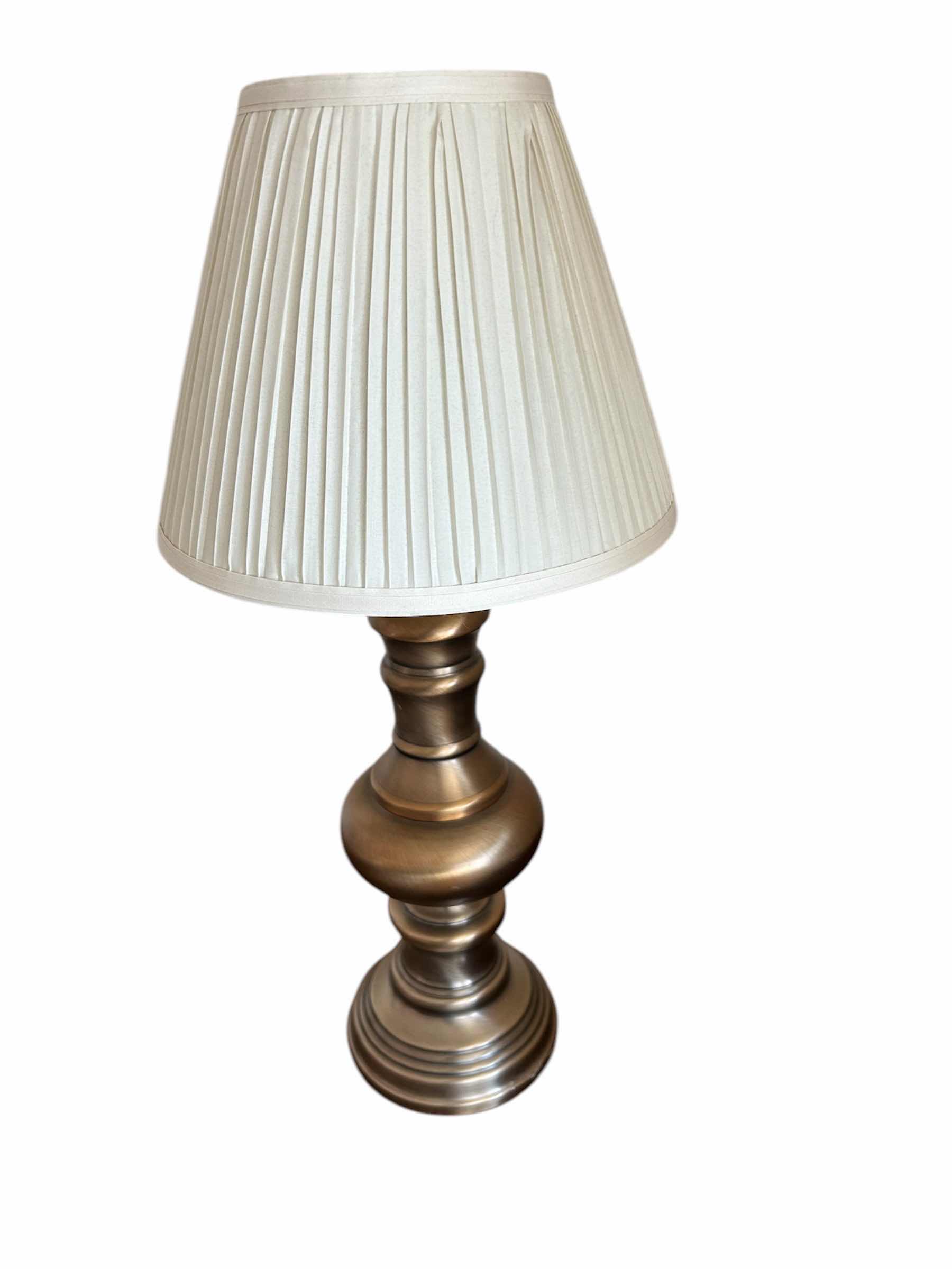 Photo 1 of STIFFEL BRASS TABLE LAMP W IVORY PLEATED SHADE H 24”