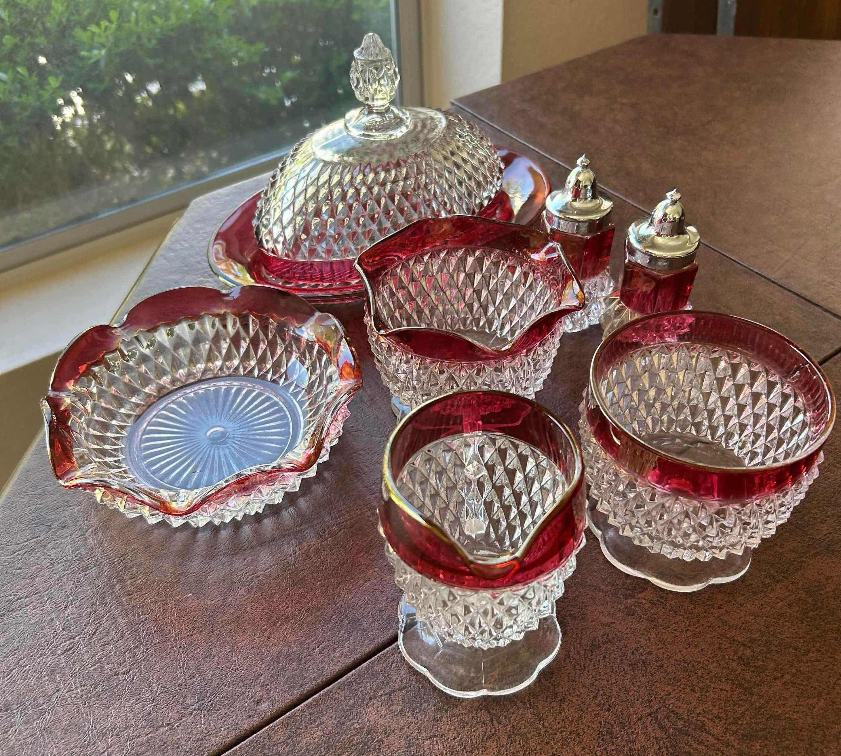 Photo 2 of 7- VINTAGE RED INDIANA GLASS DIAMOND POINT RUBY