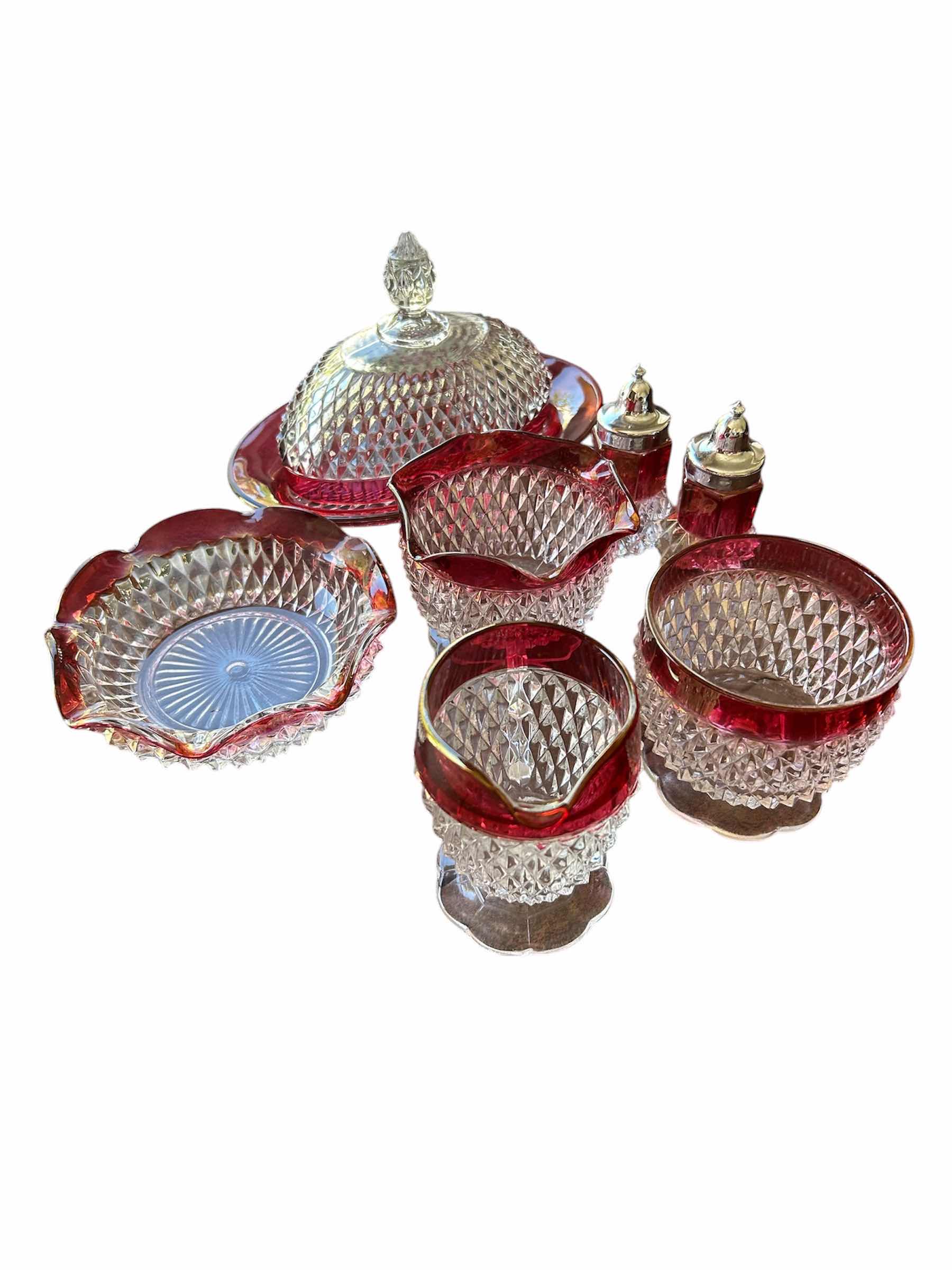 Photo 1 of 7- VINTAGE RED INDIANA GLASS DIAMOND POINT RUBY