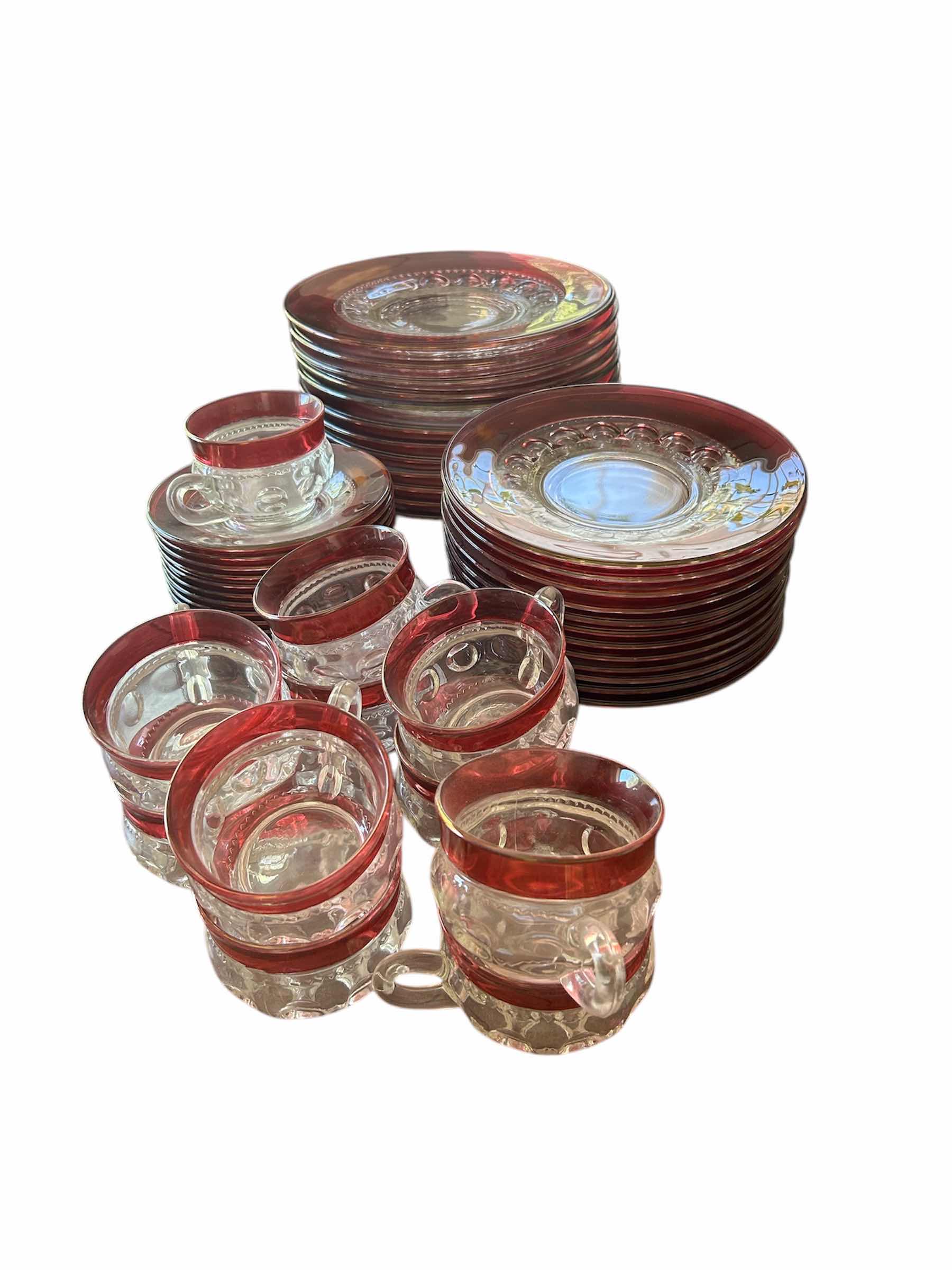 Photo 1 of 46- VINTAGE RED GLASSWARE TIFFIN- FRANCISCAN KINGS CROWN RUBY