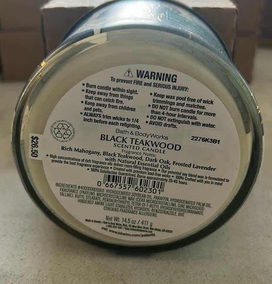 Photo 1 of BATH & BODY WORKS 3-WICK CANDLE  14 oz “ BLACK TEAKWOOD “ NIB