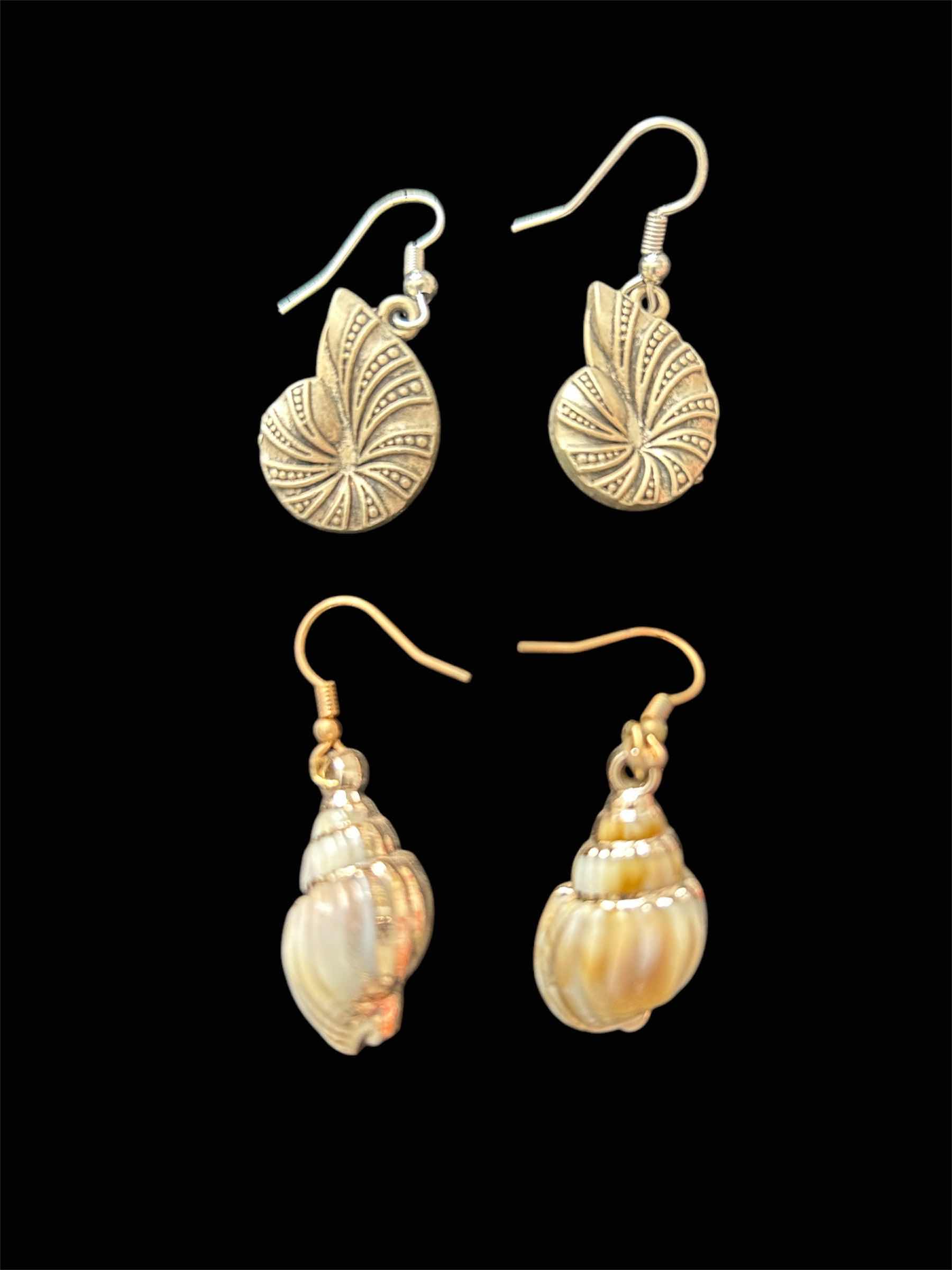 Photo 1 of BEACH SHELL DANGLE GREY TAN AND SILVER SHELL DANGLE