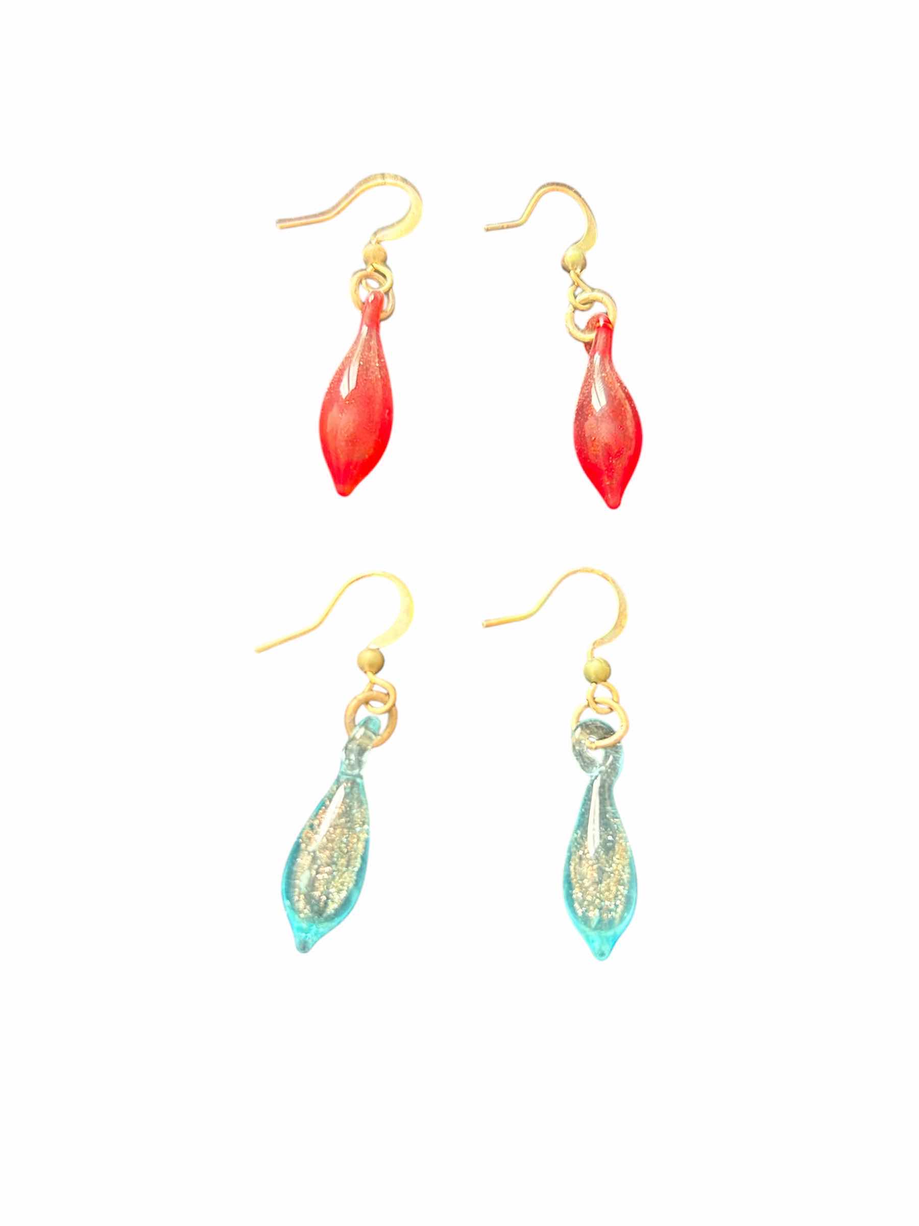 Photo 1 of 2-HAND MADE TEAR DROP EARRINGS RED TURQUOISE