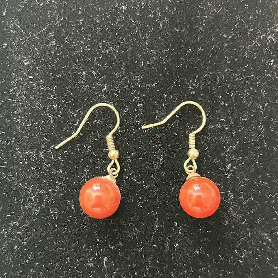 Photo 3 of 2- TURQUOISE TEAR DROP AND CORAL DANGLE BEAD EARRINGS