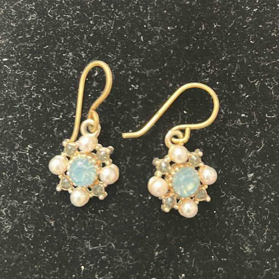 Photo 1 of 2-HAND MADE ORANATE FILIGREE W BLUE CENTER AND BEADED PEARL DANGLE EARRINGS