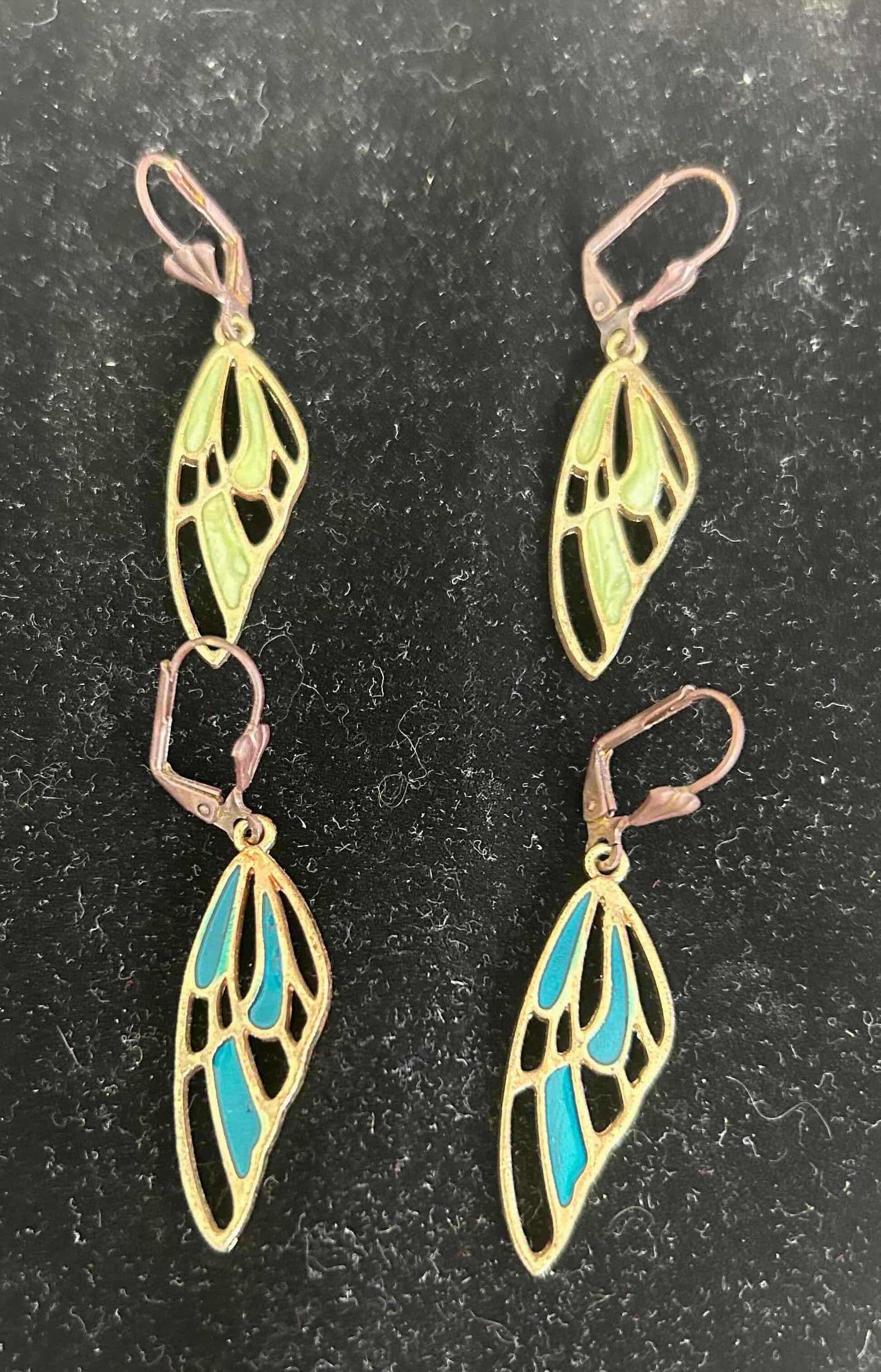 Photo 1 of 2- METAL DRAGONFLY WING DANGLE EARRINGS