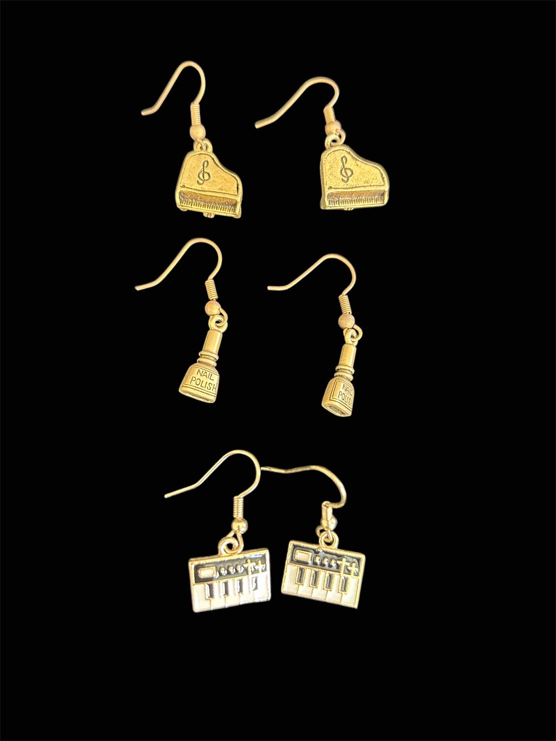 Photo 1 of 3- SCHOOL HOUSE CHARM DANGLE EARRINGS PIANO NAIL POLISH KEYBOARD