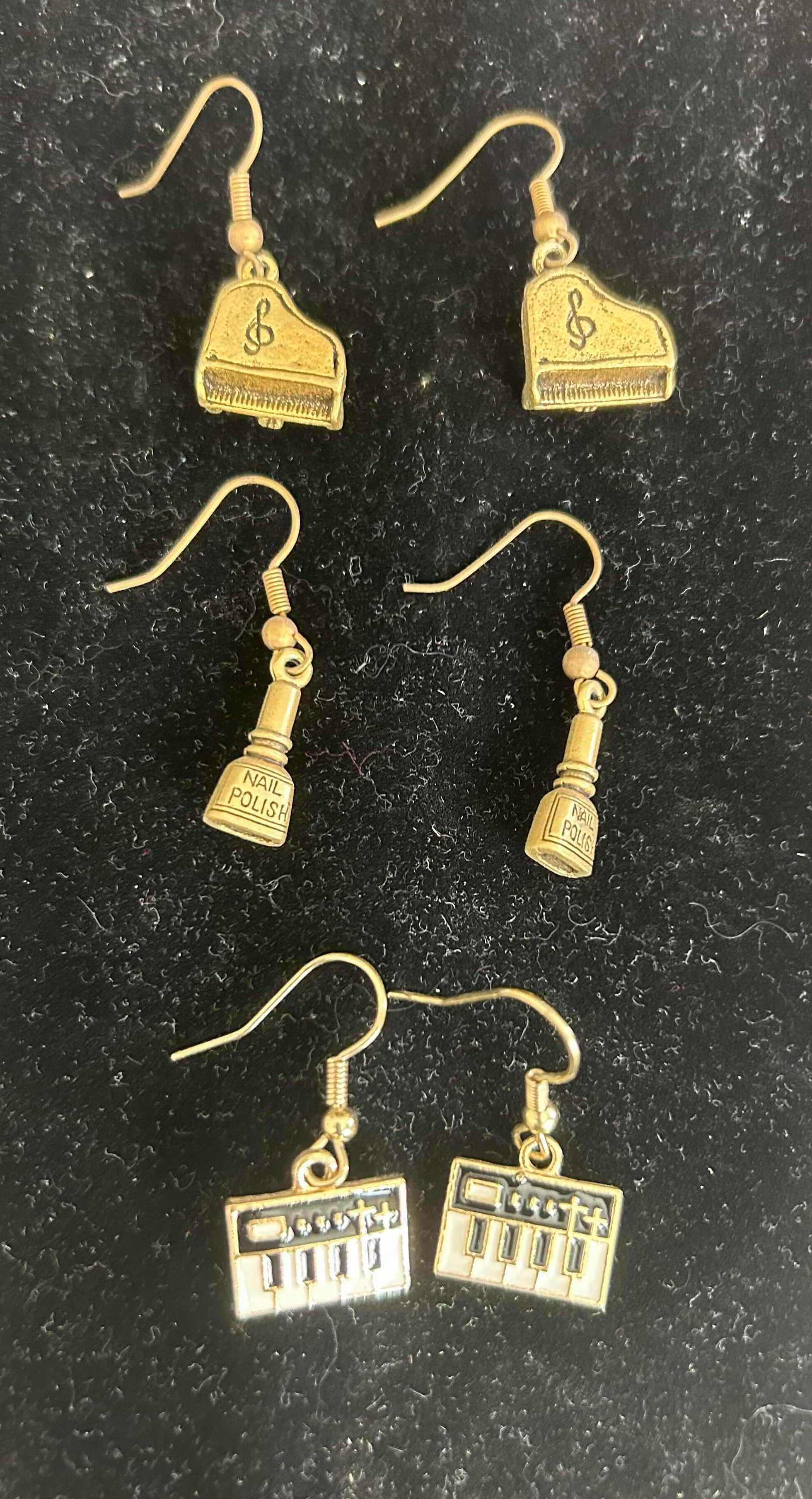 Photo 1 of 3- SCHOOL HOUSE CHARM DANGLE EARRINGS PIANO NAIL POLISH KEYBOARD