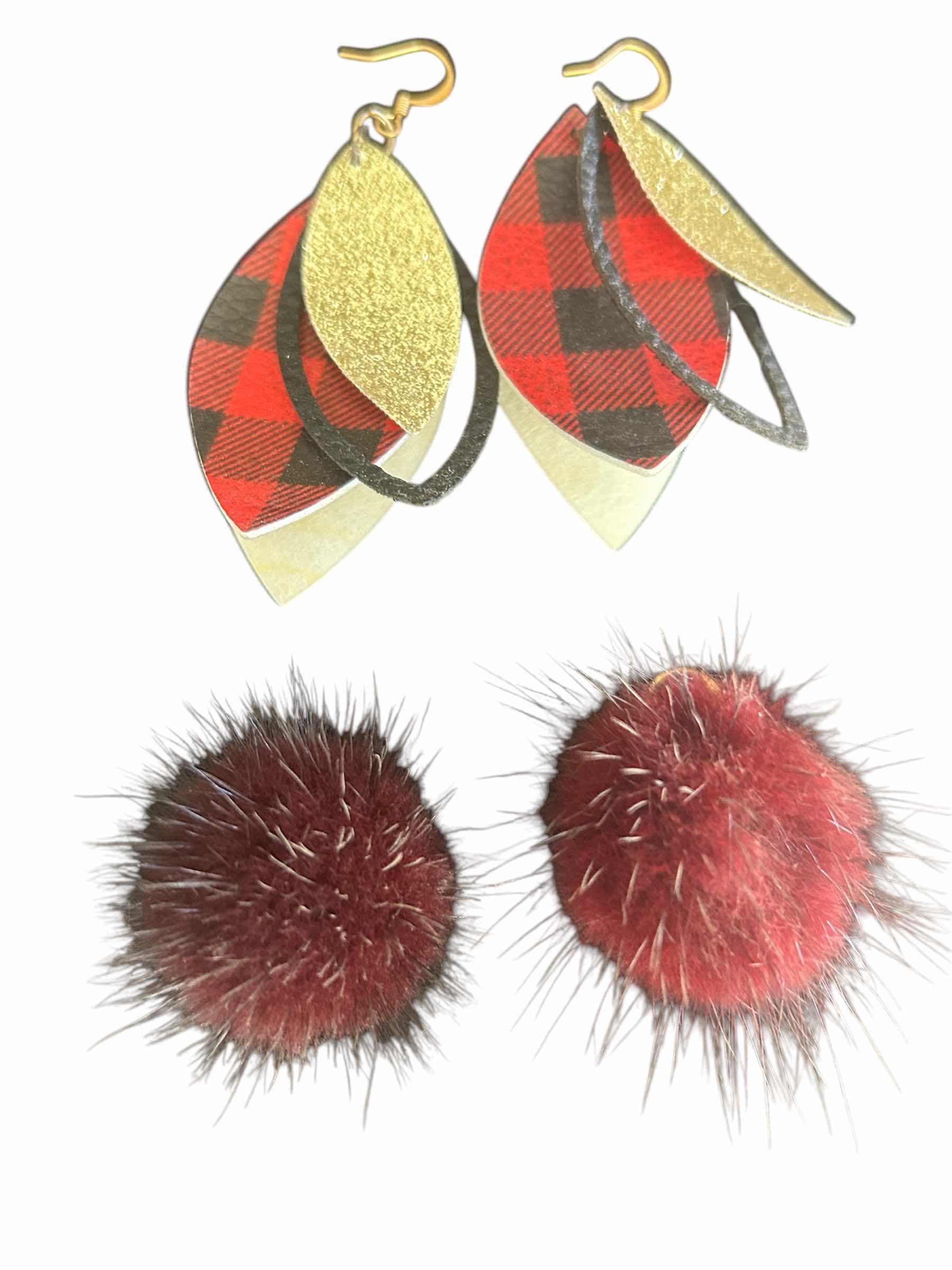 Photo 1 of BUFFALO PLAID DANGLE AND POM POM RED EARRINGS