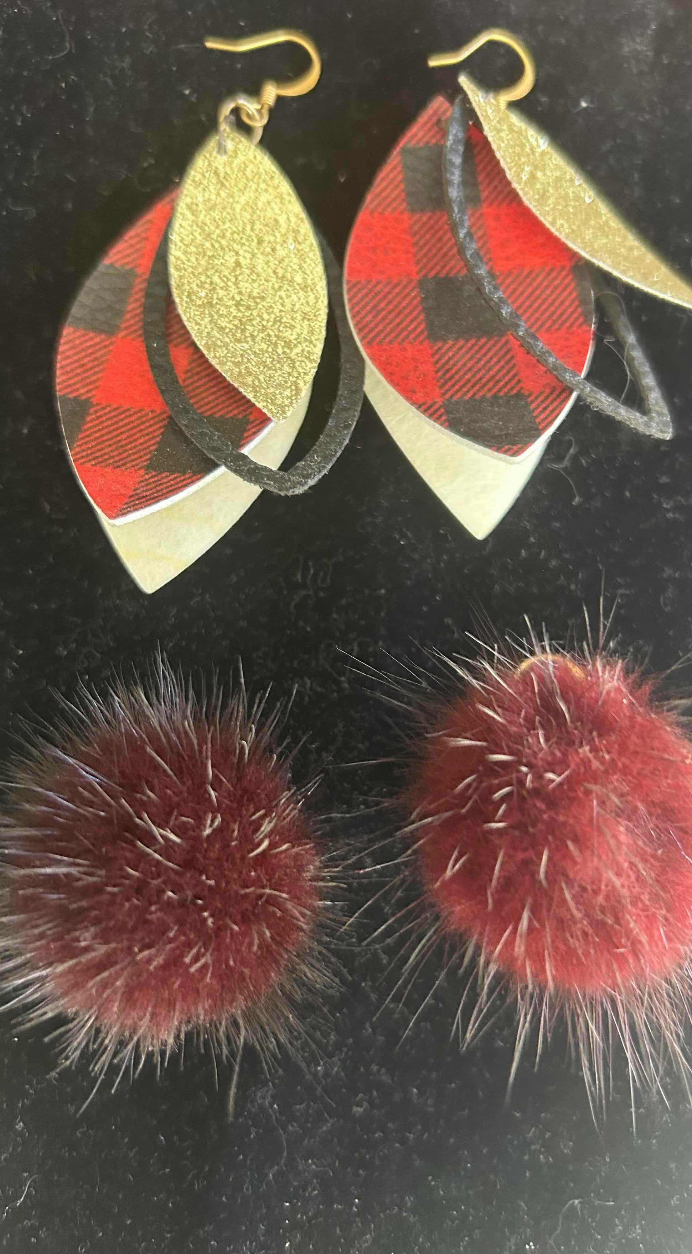 Photo 1 of BUFFALO PLAID DANGLE AND POM POM RED EARRINGS