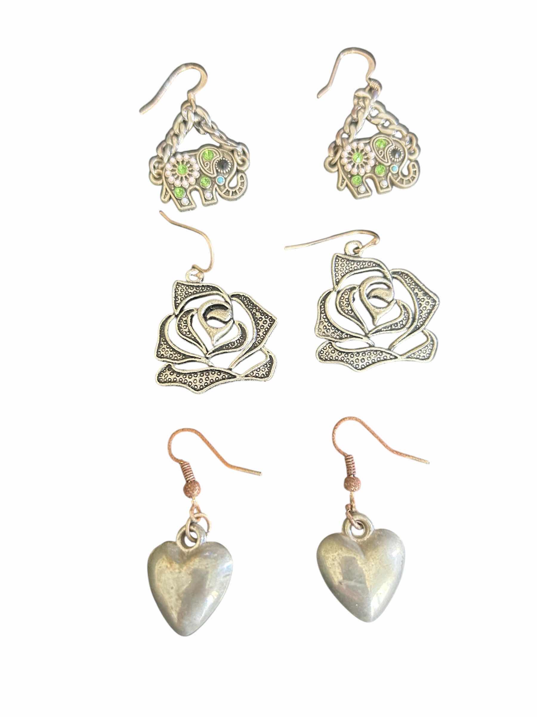 Photo 1 of 3- HANDMADE SILVER DANGLE ELEPHANT ANTIQUE ROSE HEART