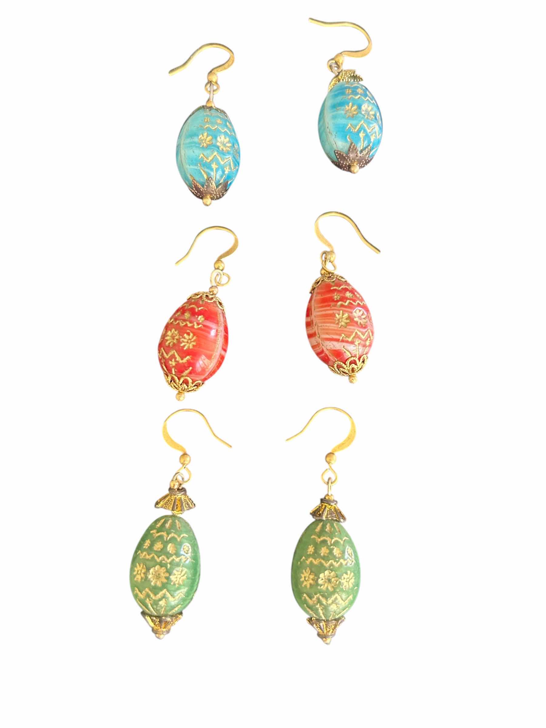 Photo 1 of 3-ASYMMETRICAL SLEEPER EARRINGS GREEN RED TURQUOISE