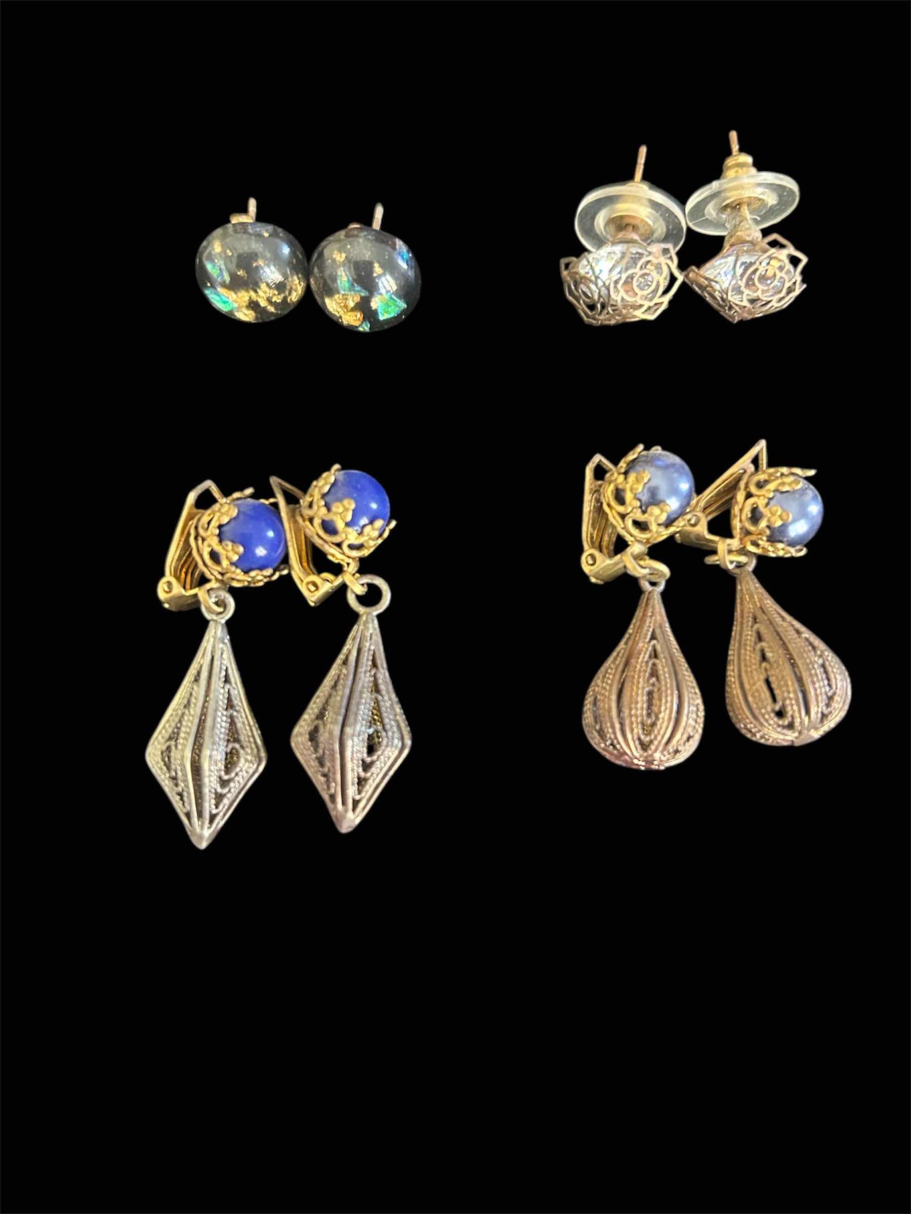 Photo 1 of 4- HAND CRAFT GOLD FLECKED STUD AND VINTAGE CLIP ON EARRINGS