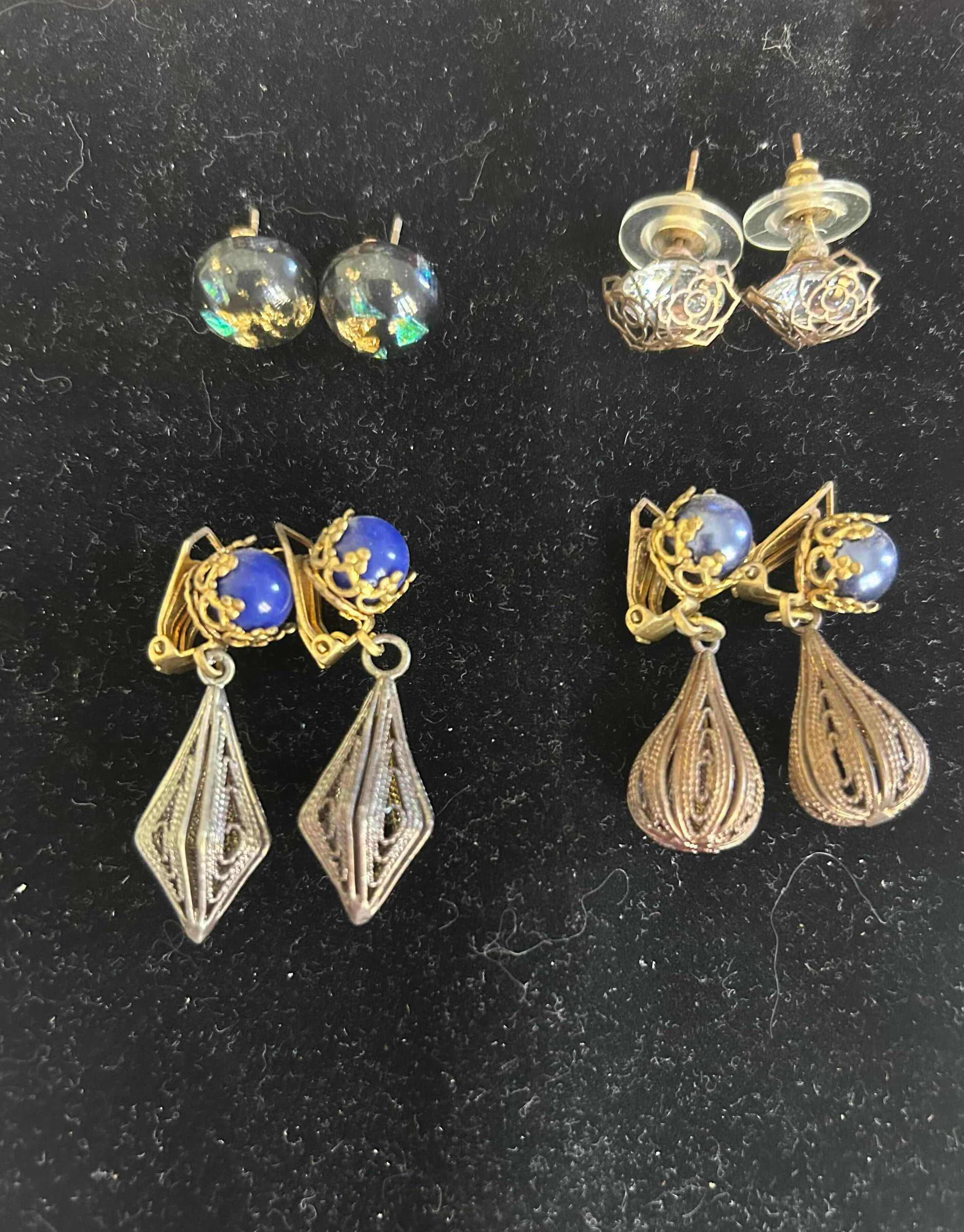 Photo 1 of 4- HAND CRAFT GOLD FLECKED STUD AND VINTAGE CLIP ON EARRINGS