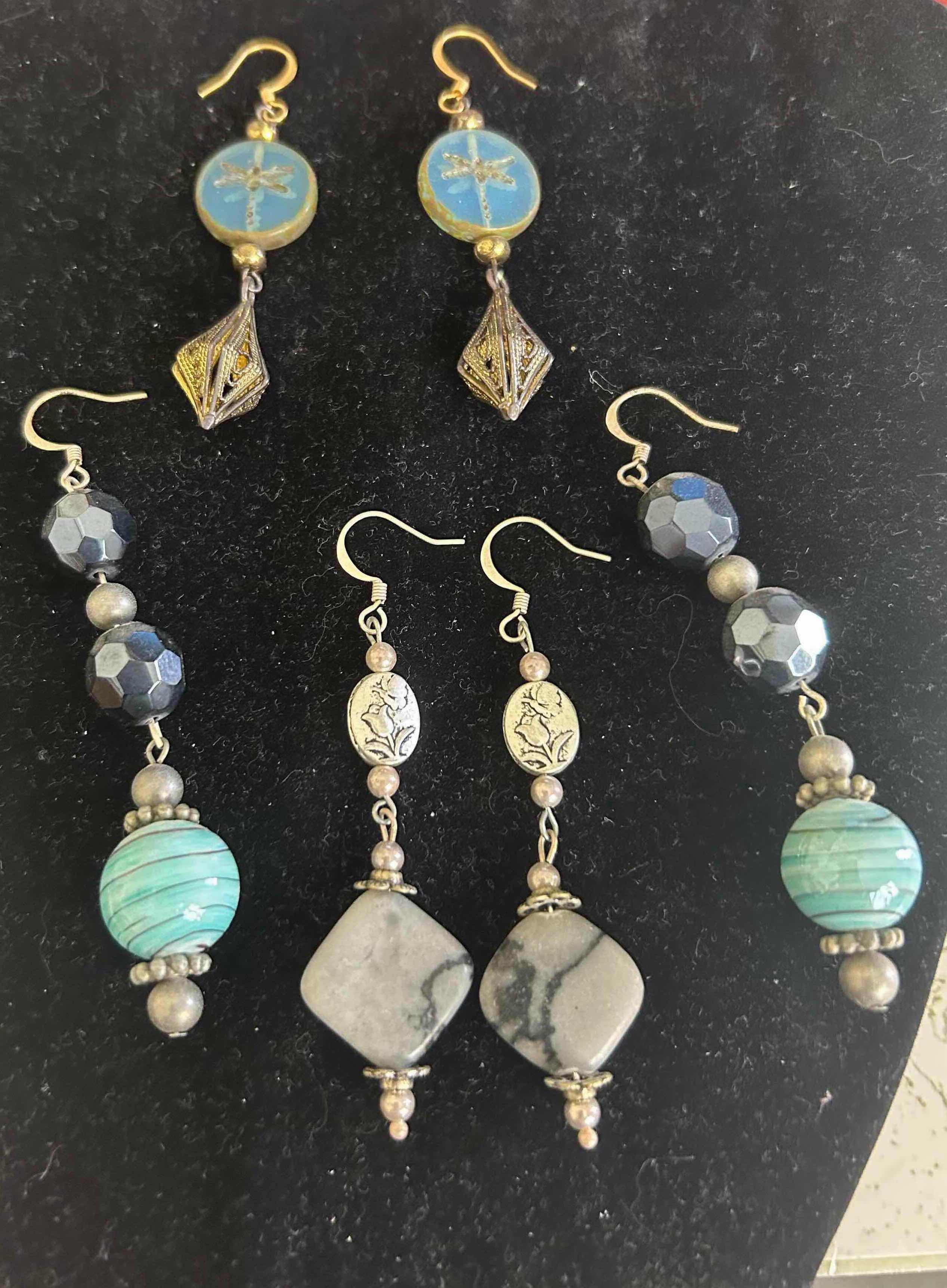 Photo 1 of 3- HANDCRAFTED GLASS AND GEMSTONE DROP EARRINGS