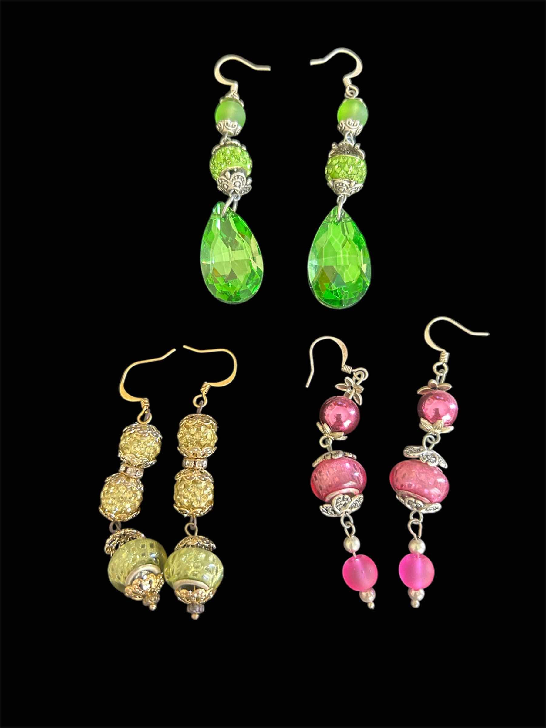 Photo 1 of 3- DANGLE GEMSTONE EARRINGS GREEN PINK GOLD