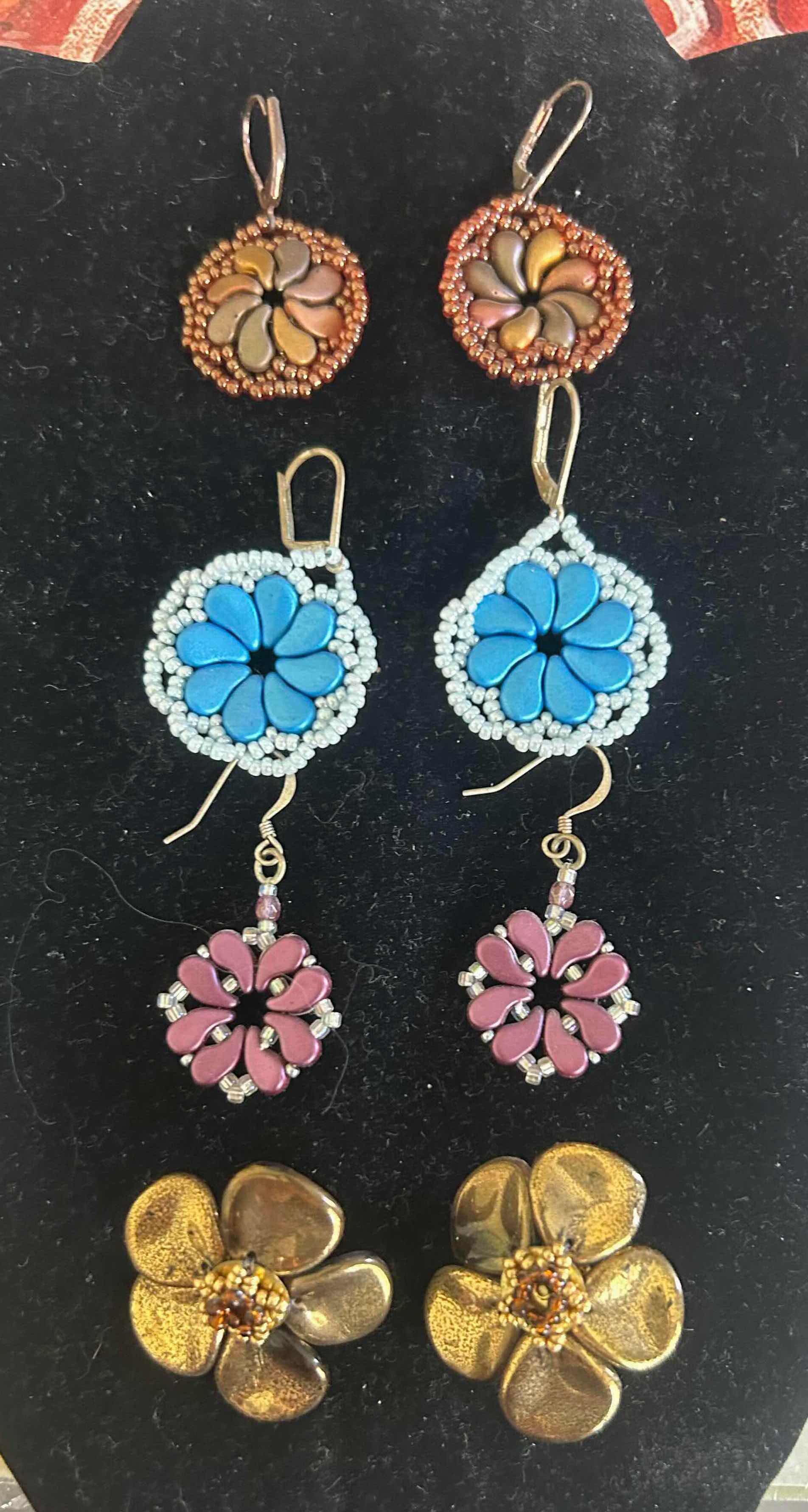 Photo 1 of 4- HANDMADE FLOWER BEADED DANGLE EARRINGS