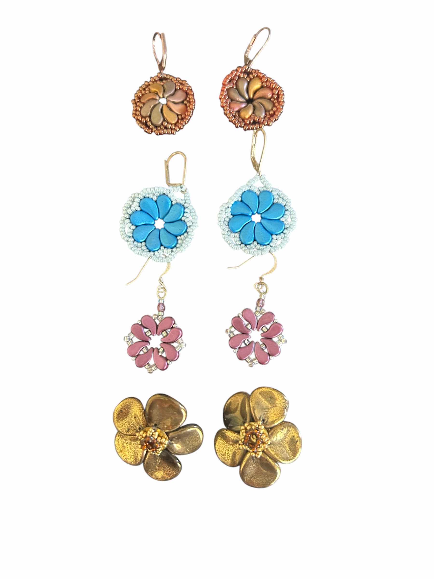 Photo 1 of 4- HANDMADE FLOWER BEADED DANGLE EARRINGS