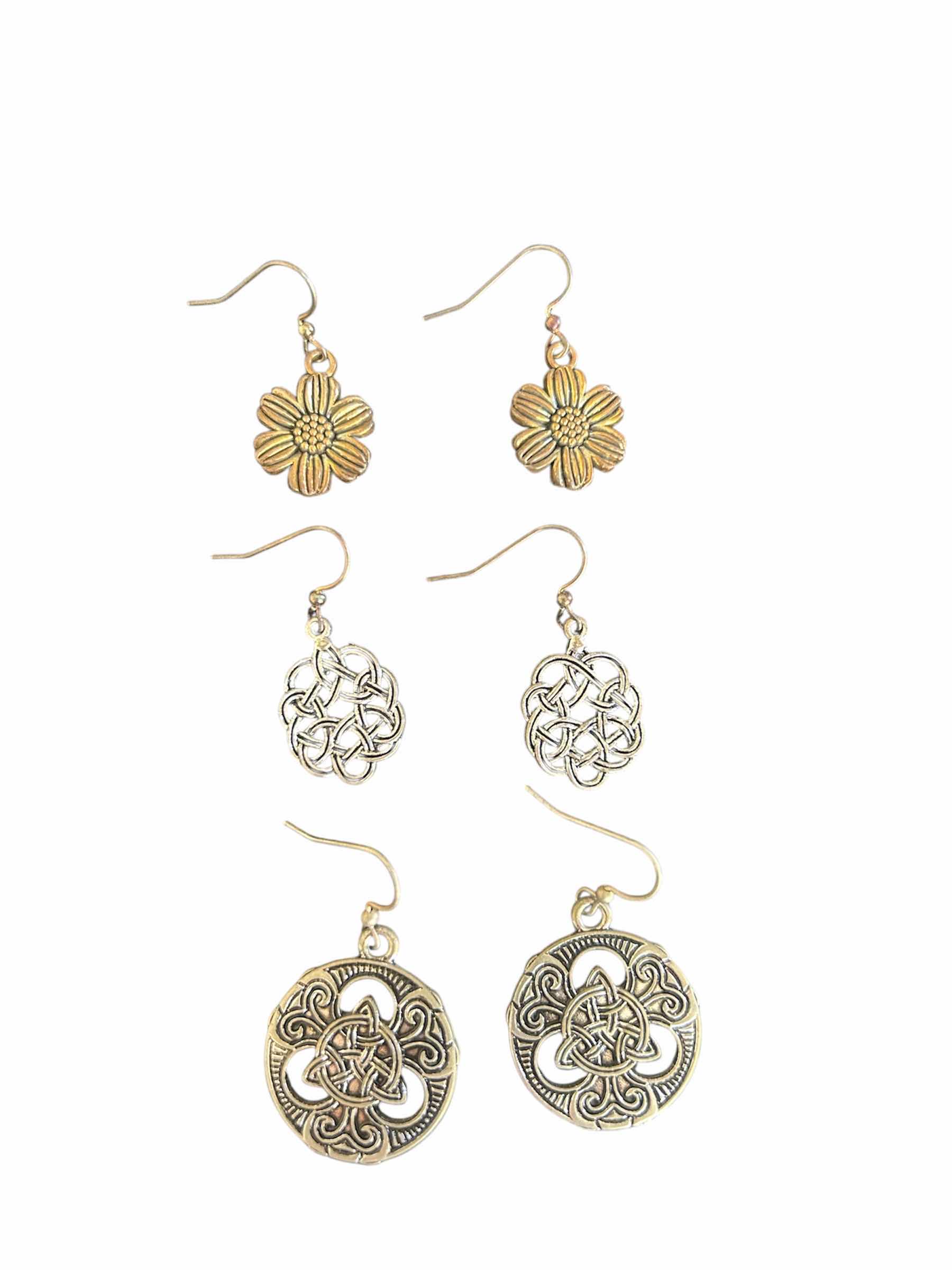 Photo 1 of 3-GAELIC FLOWER TRINITY KNOT EARRINGS