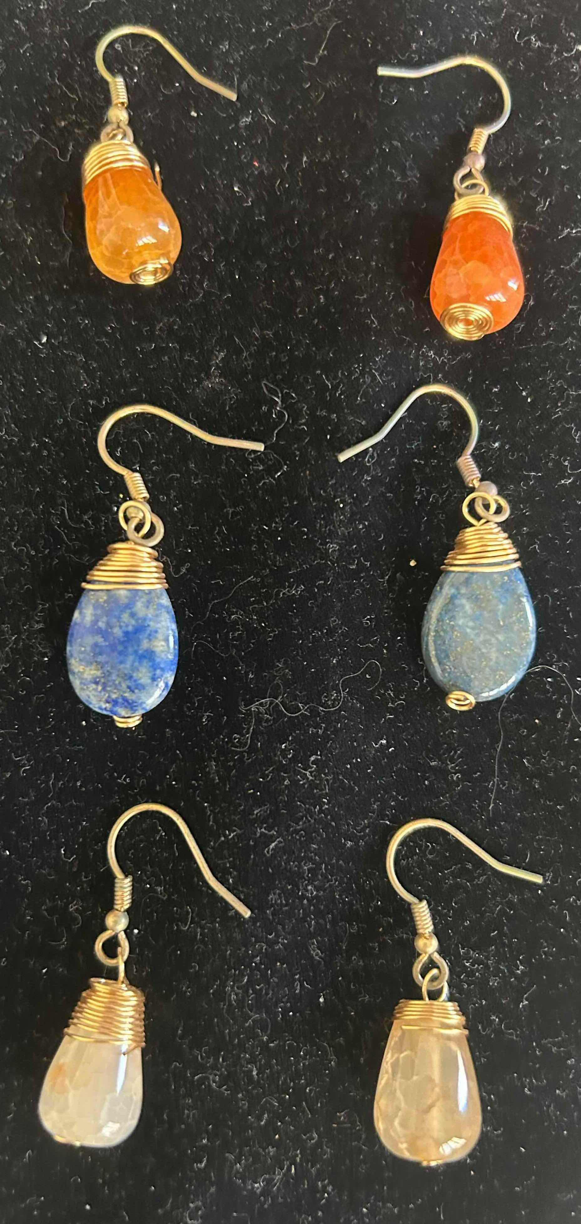 Photo 1 of 3-LAPIS TEARDROP SEA-GLASS ORANGE AND WHITE