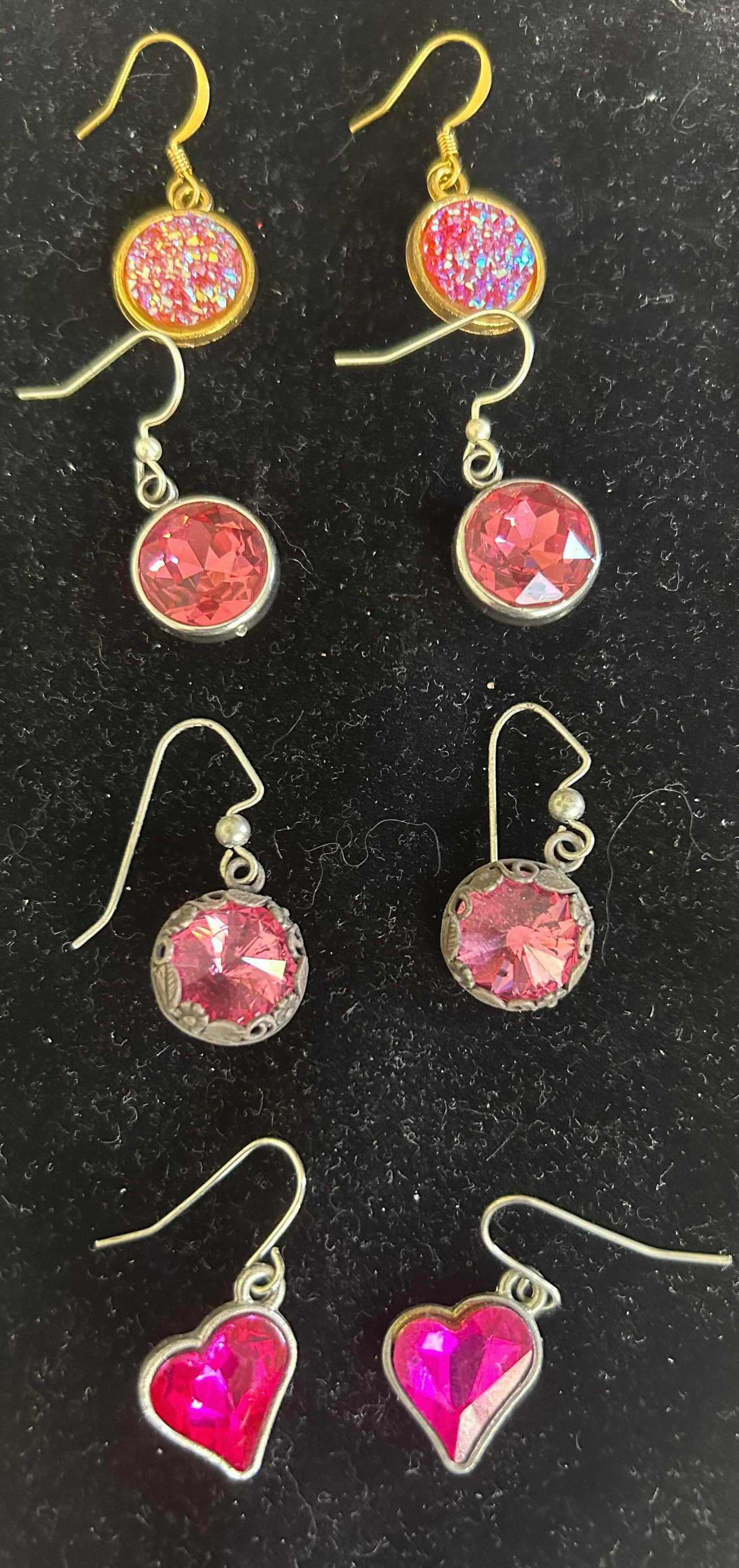 Photo 1 of 4- HOT PINK GEMSTONES DANGLE EARRINGS