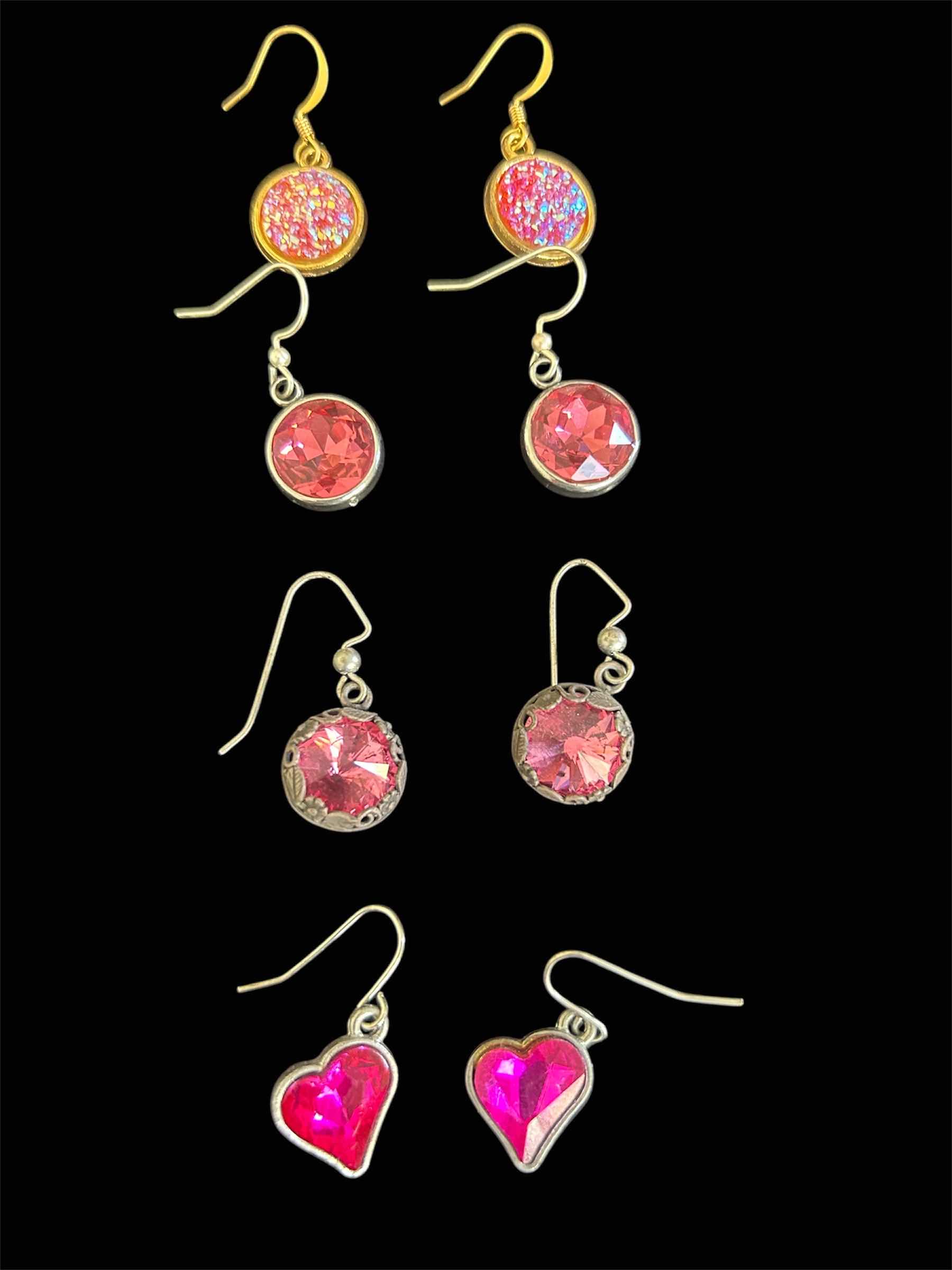 Photo 1 of 4- HOT PINK GEMSTONES DANGLE EARRINGS