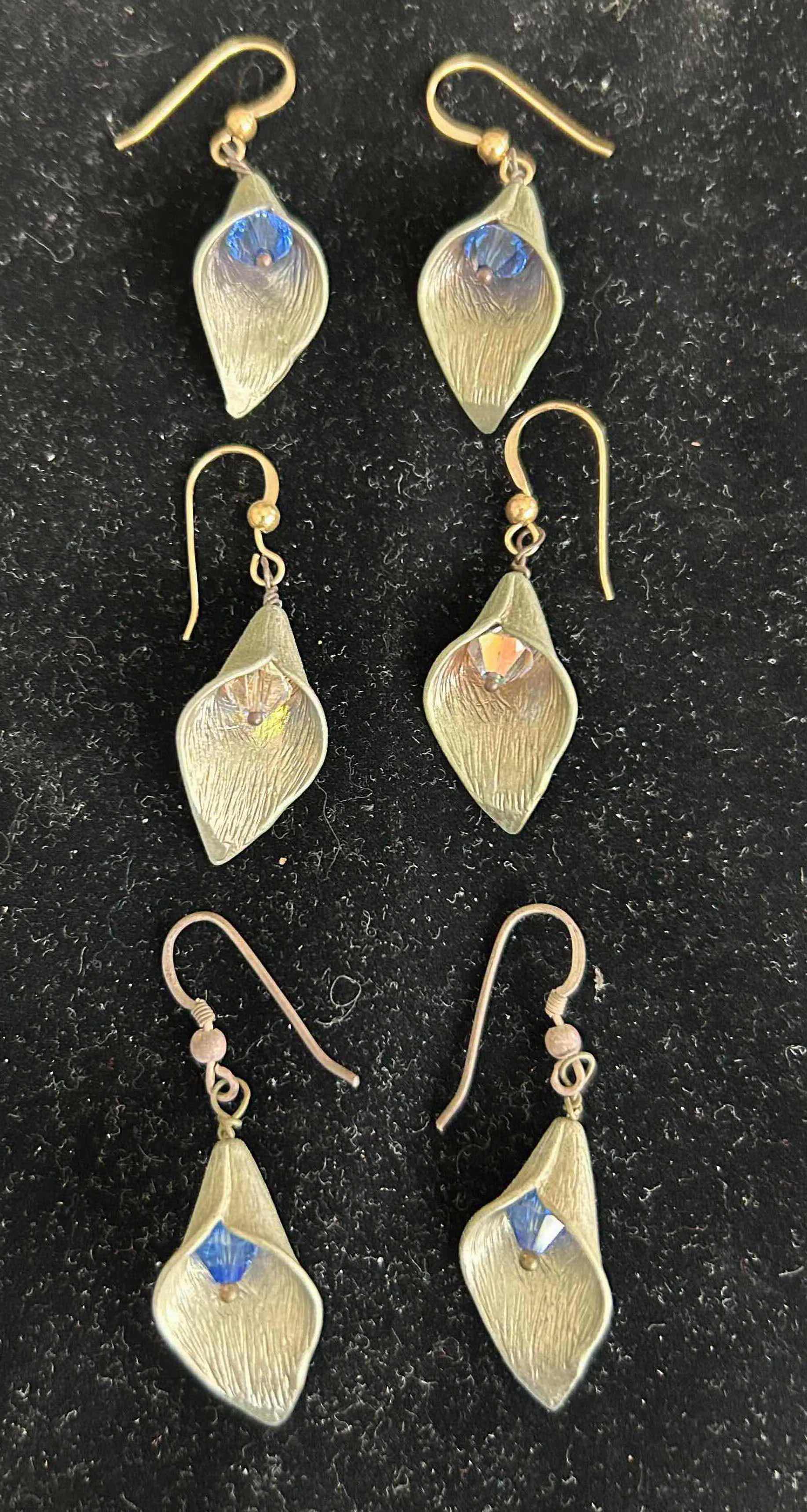 Photo 1 of 3- SILVER CALLA LILY DANGLE EARRINGS