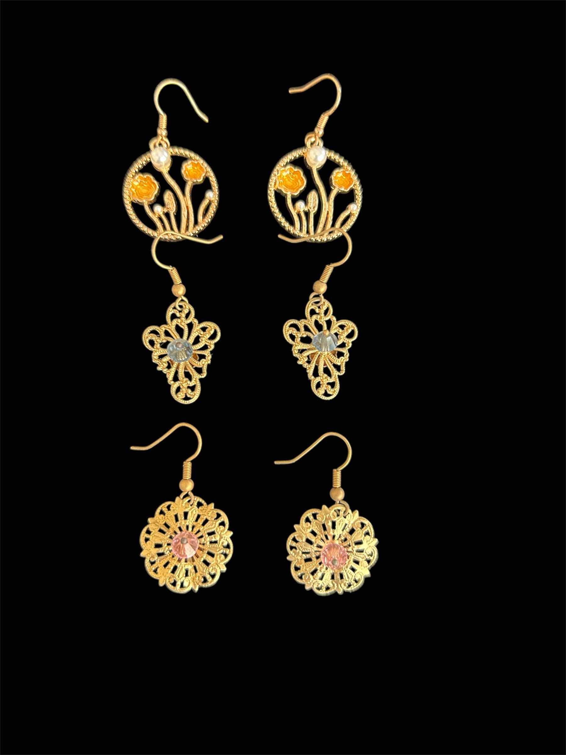 Photo 1 of 3- FRENCH WIRE W GEMSTONES AND DAINTY SPRING EARRINGS