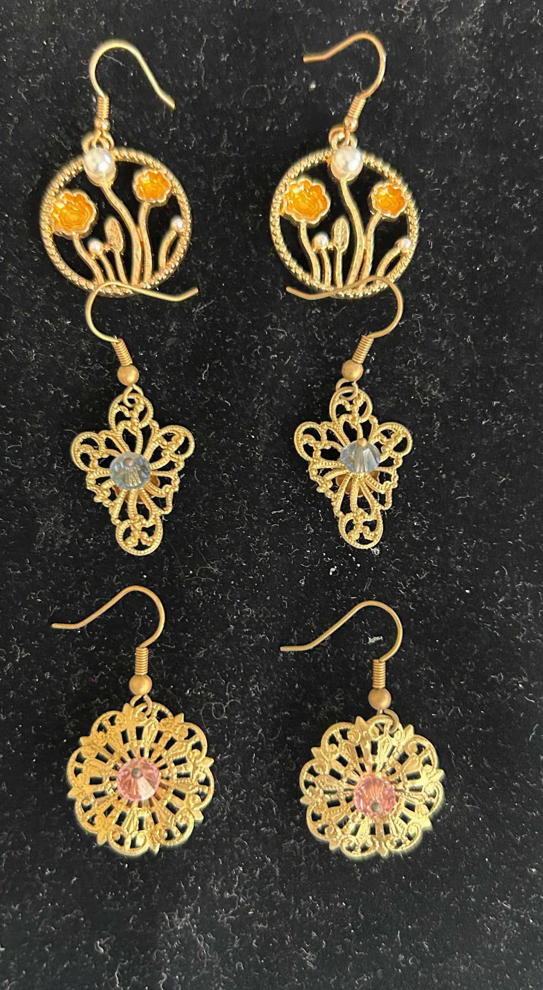 Photo 1 of 3- FRENCH WIRE W GEMSTONES AND DAINTY SPRING EARRINGS