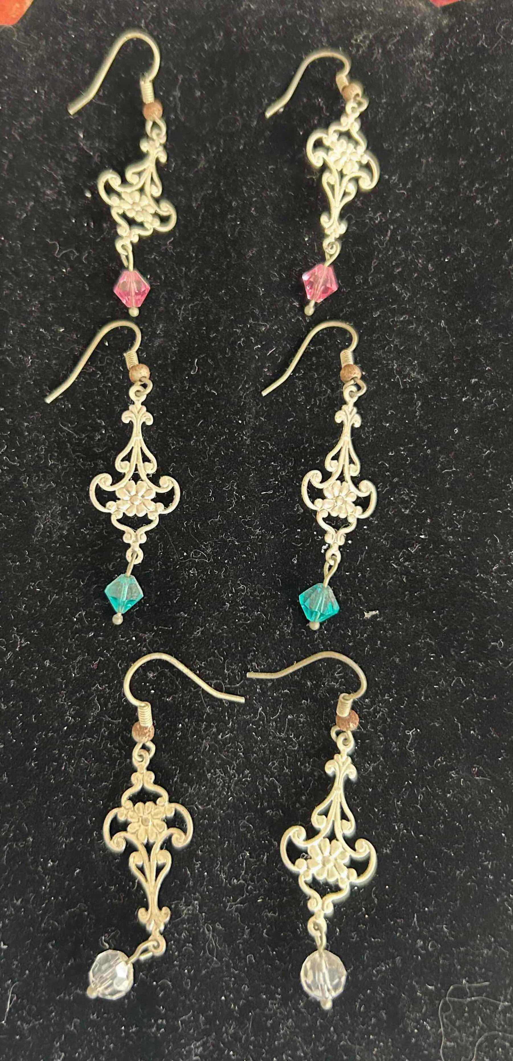 Photo 1 of 3- PETAL AND DROP GEMSTONE DANGLE EARRINGS